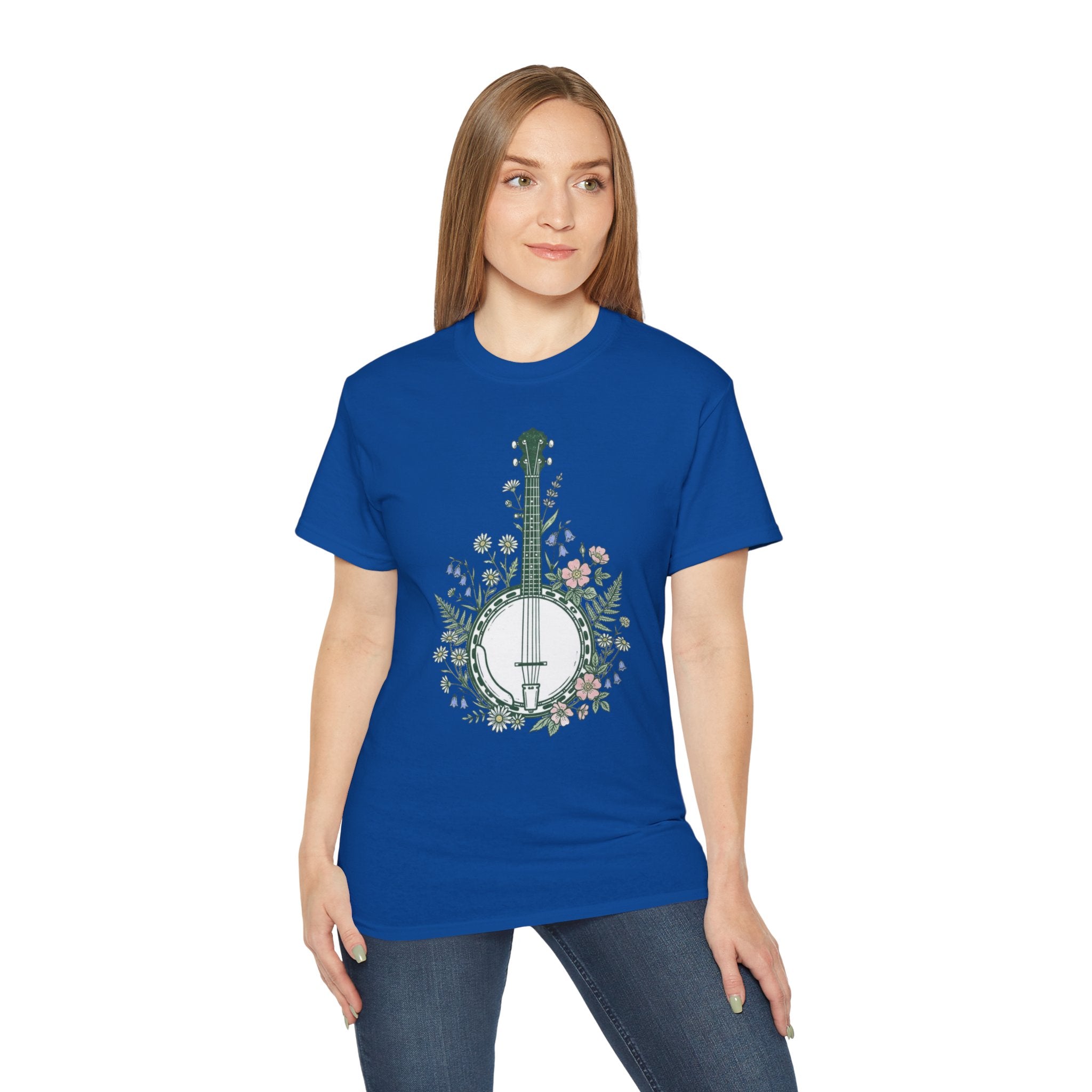 Floral Banjo Tee — Botanical Music Graphic T-Shirt