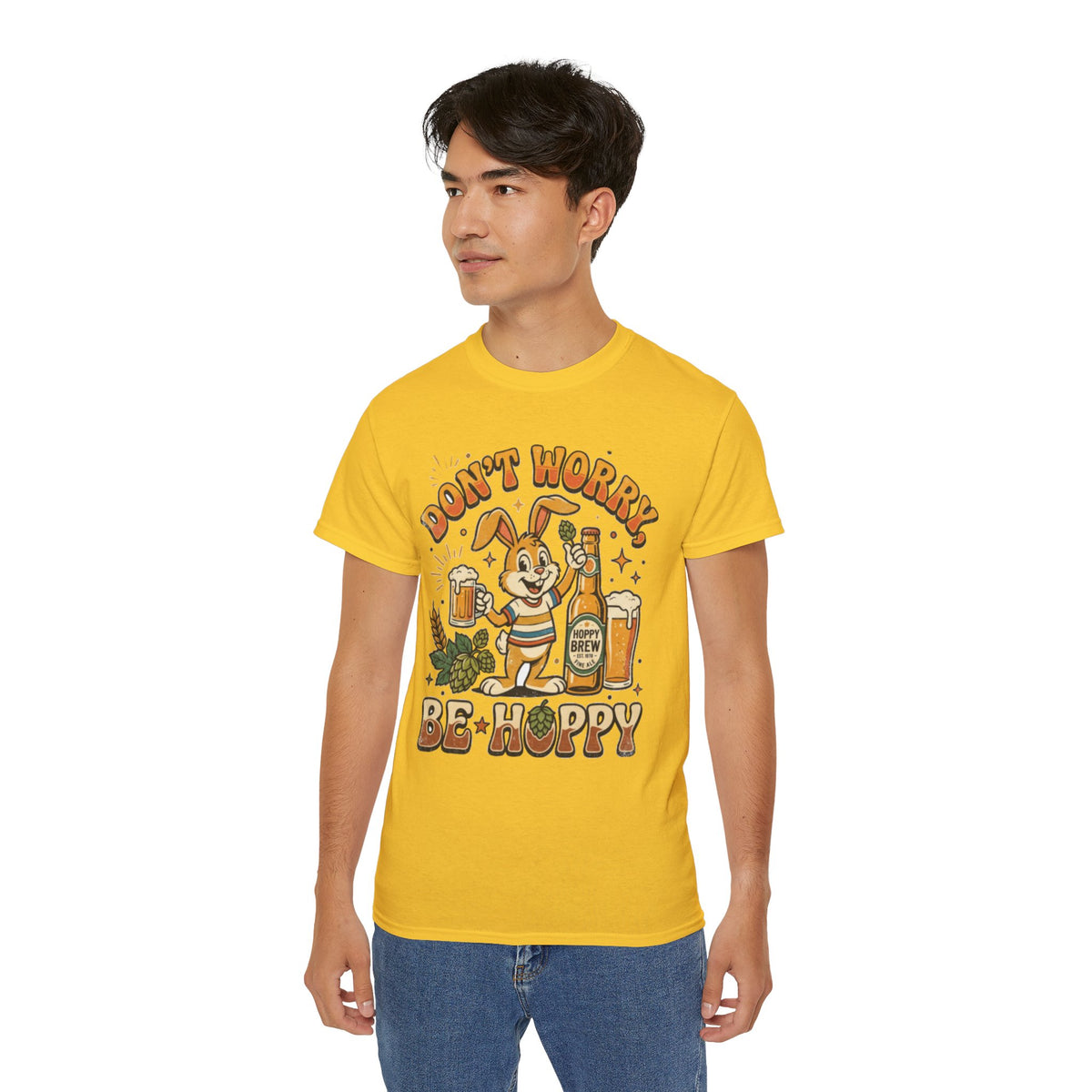 Be Hoppy Beer Bunny T-Shirt — Don’t Worry Be Hoppy Easter Brewery Tee