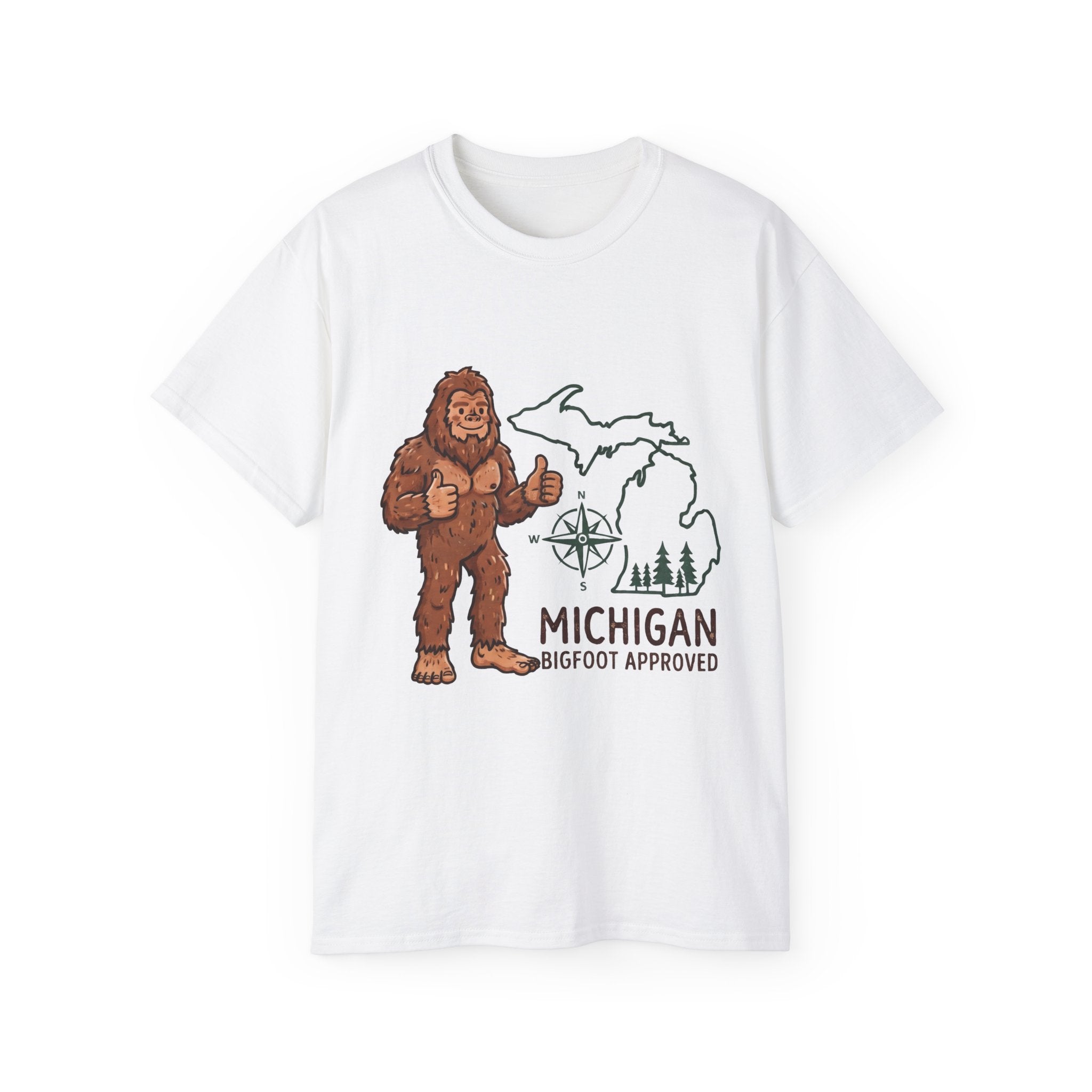 Michigan Bigfoot Approved T-Shirt — Vintage Sasquatch Thumb Up Tee