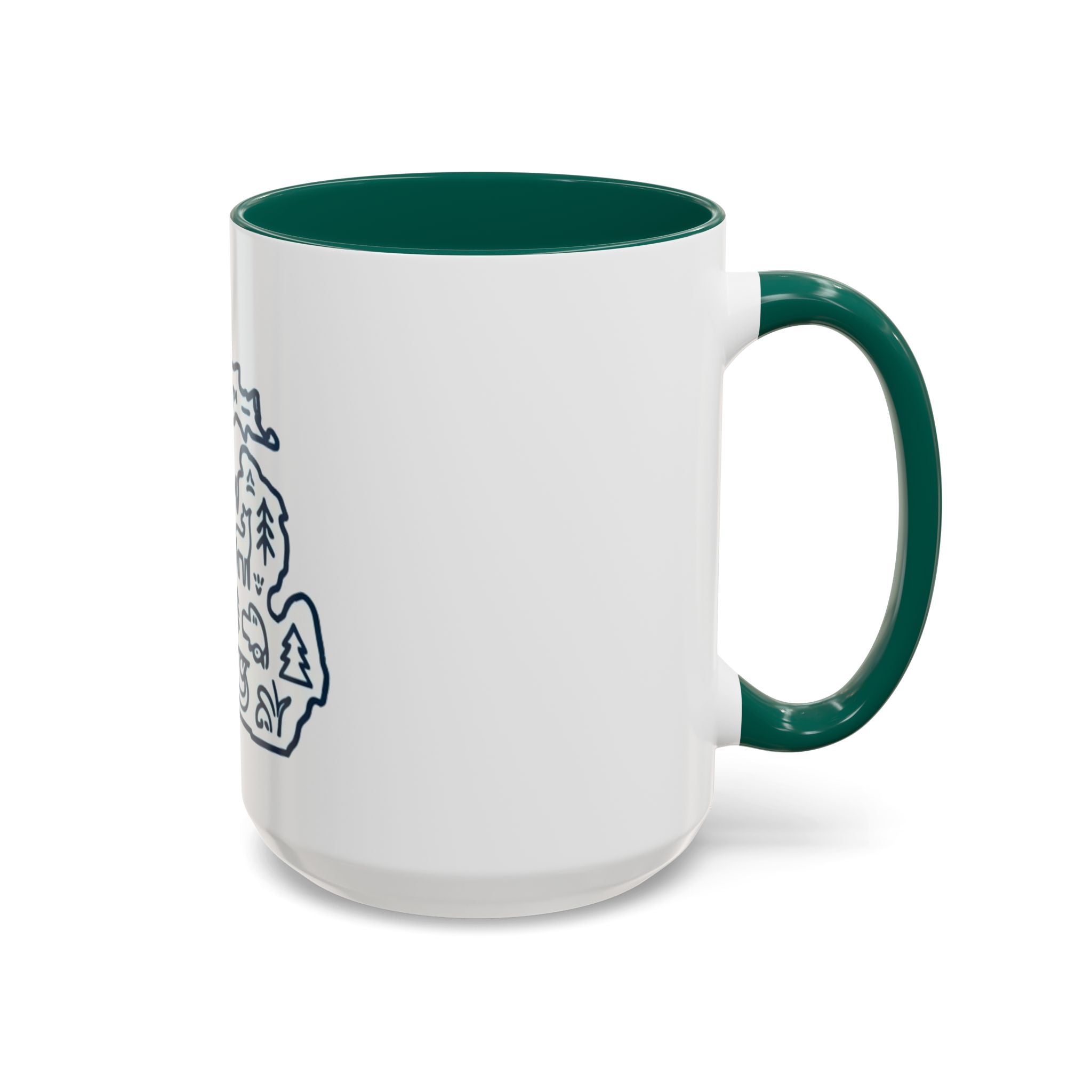 Michigan Outline Mug with UP & Outdoor Icons – Great Lakes State Coffee Cup (11oz/15oz)