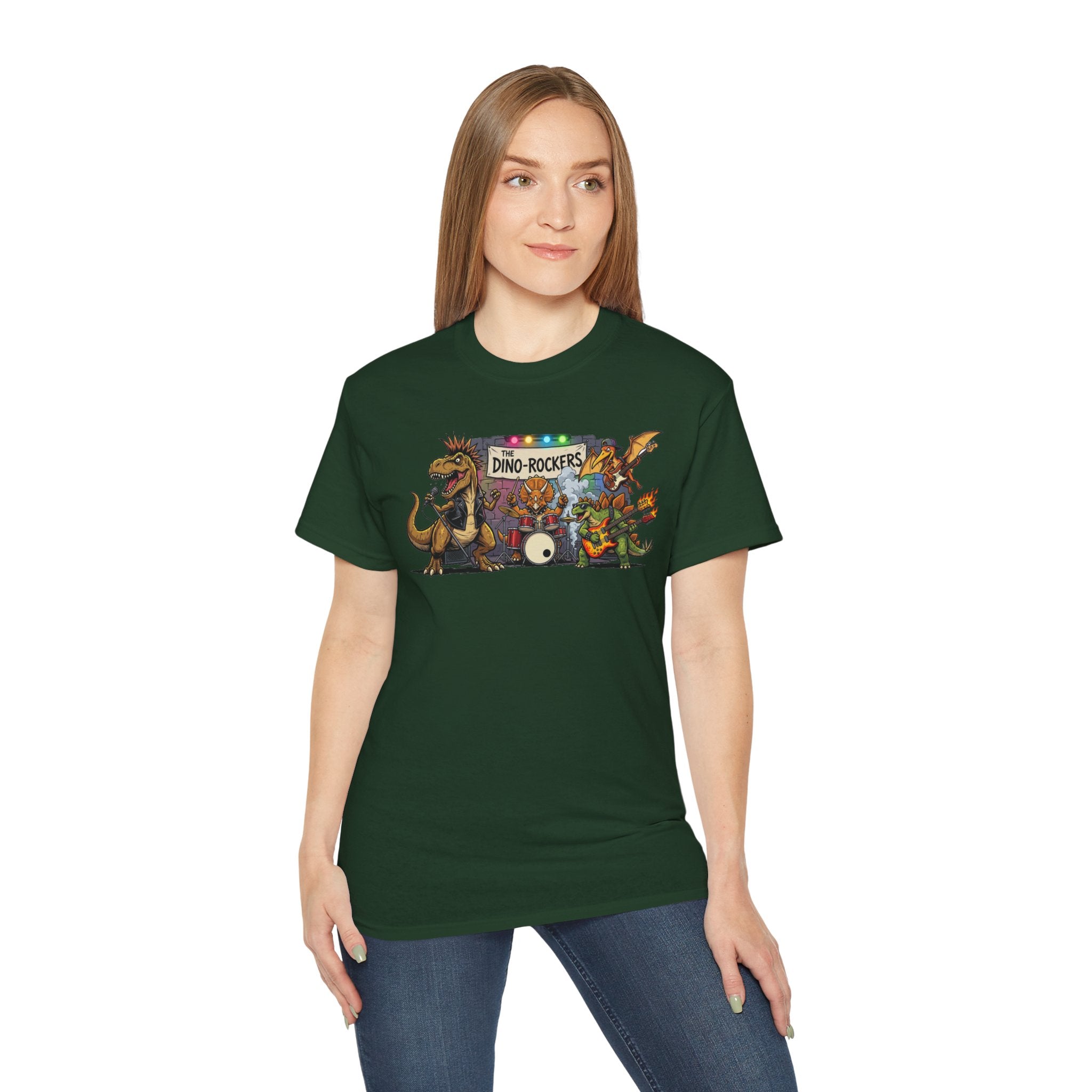 Dino Rockers T-Shirt – Retro Dinosaur Band Graphic Tee