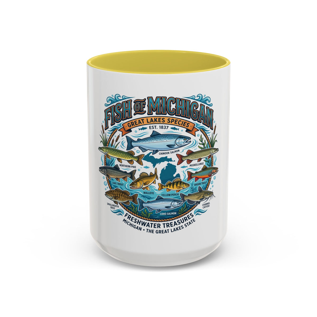 Fish of Michigan Mug — Great Lakes Freshwater Fish Illustration (11oz & 15oz)