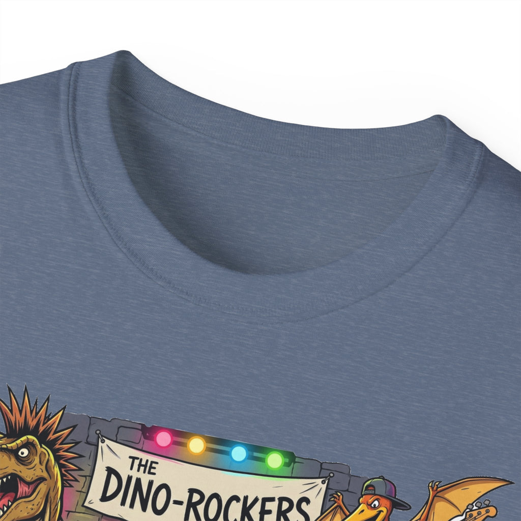 Dino Rockers T-Shirt – Retro Dinosaur Band Graphic Tee