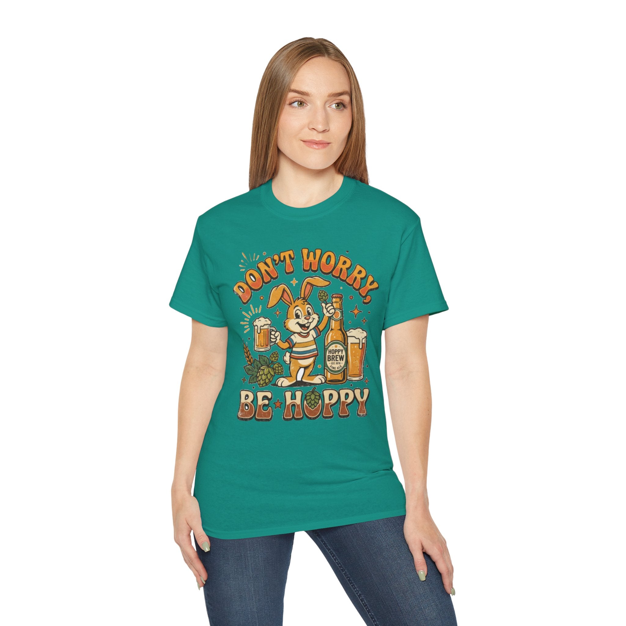 Be Hoppy Beer Bunny T-Shirt — Don’t Worry Be Hoppy Easter Brewery Tee
