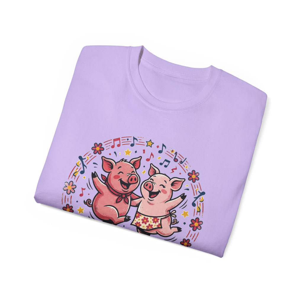 Hog Wild Dance Party Tee — Cute Dancing Pigs Graphic T-Shirt