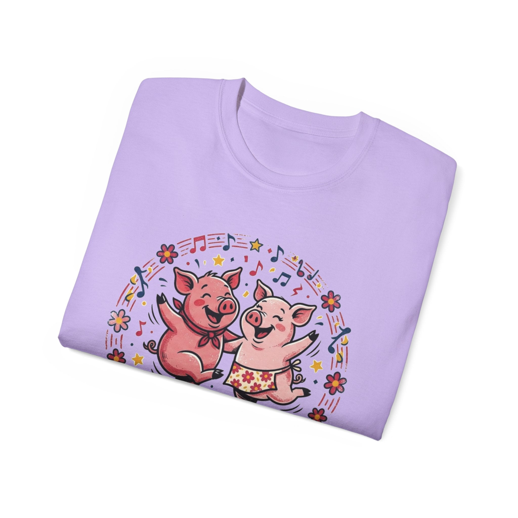 Hog Wild Dance Party Tee — Cute Dancing Pigs Graphic T-Shirt