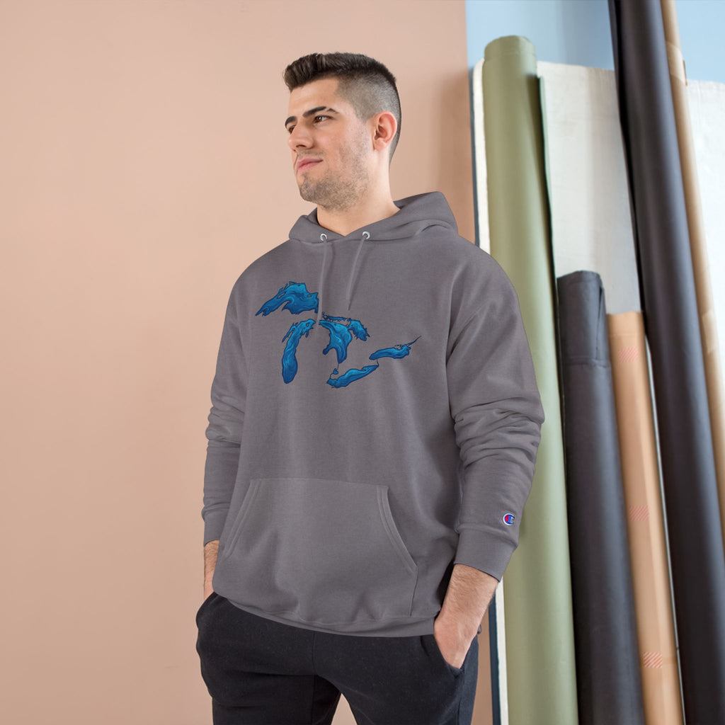 Great Lakes Map Hoodie — Blue Water Illustration on White