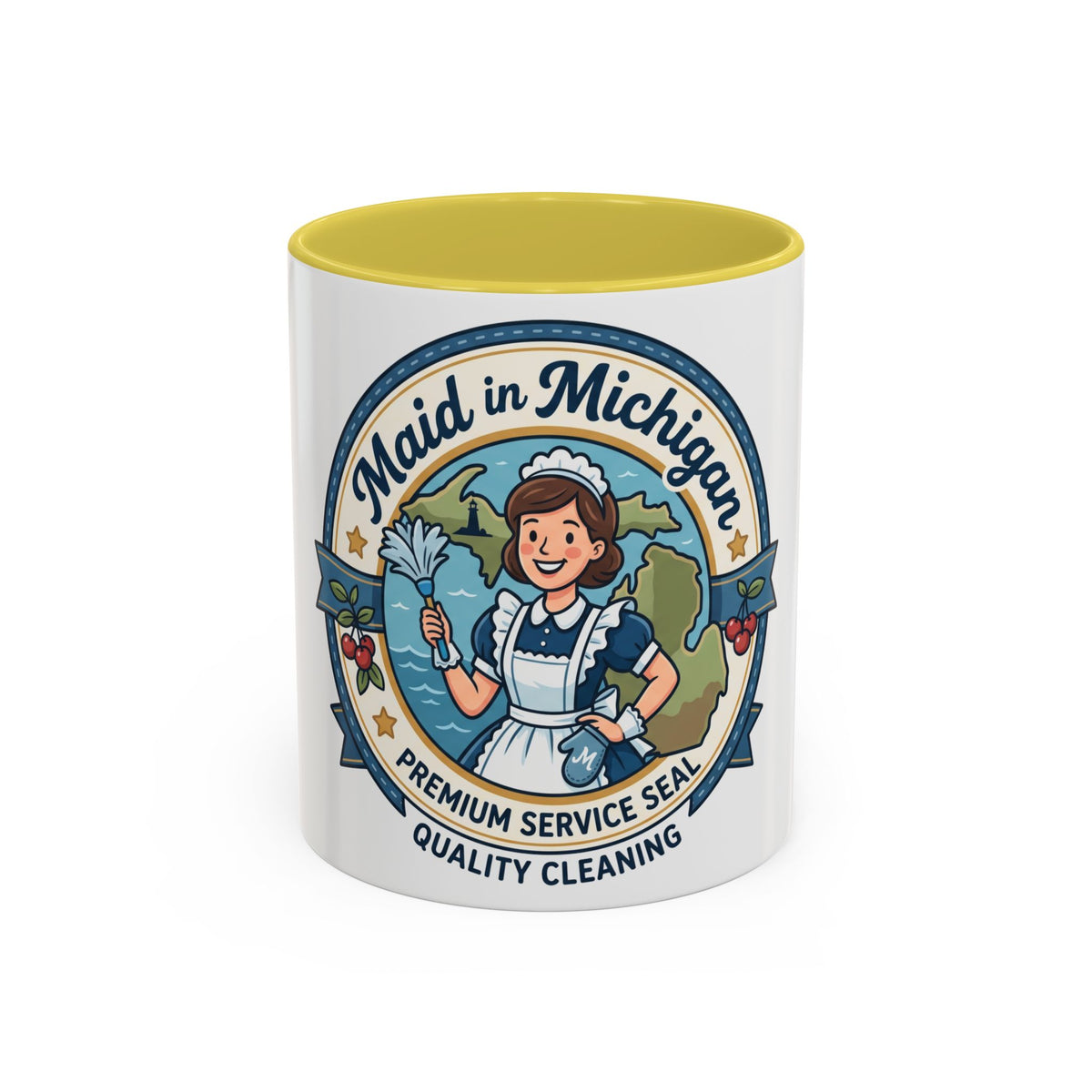 Maid in Michigan Coffee Mug — Retro Housekeeper Logo (11oz/15oz)