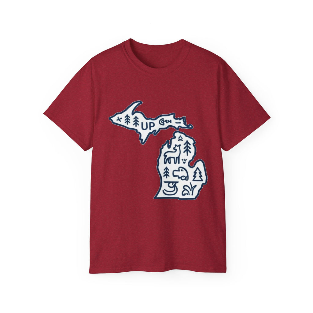 Michigan Outdoor Map T-Shirt — UP & Lower Peninsula Nature Design