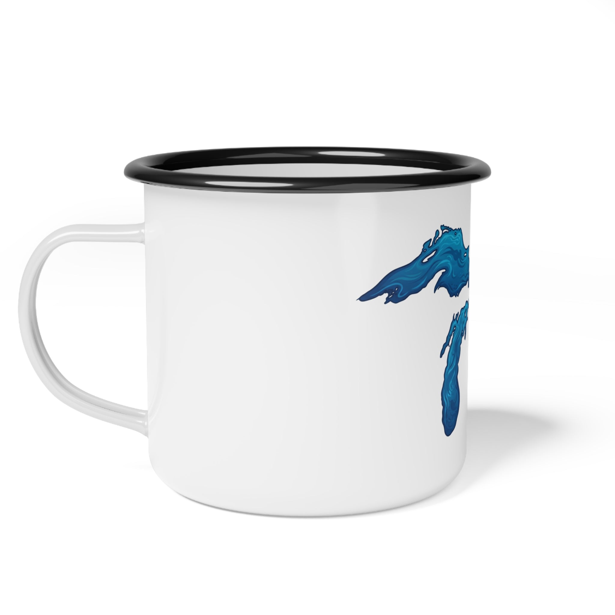 Camper Mug — Blue Great Lakes Map Enamel Camp Cup