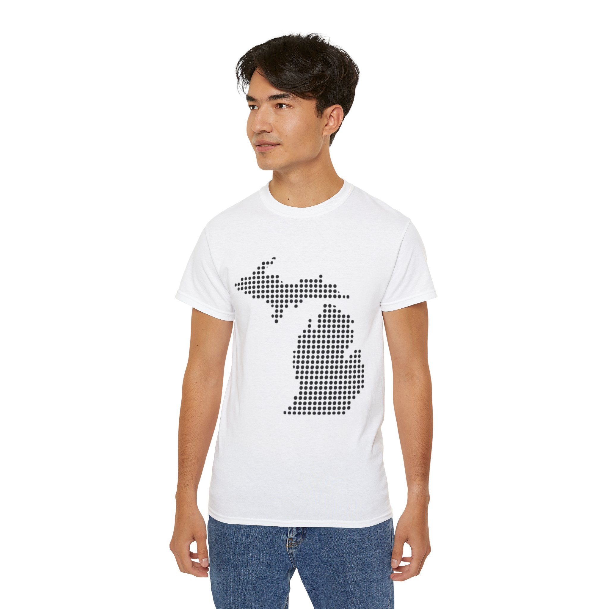 Michigan Dot Map T-Shirt — Minimal State Map Tee for Michiganders
