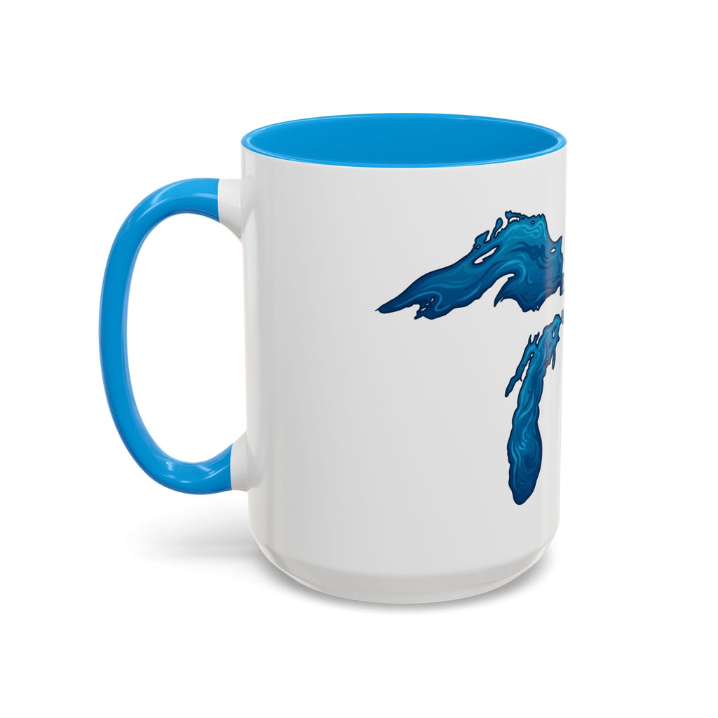 Great Lakes Blue Map Mug — Artistic Lake Michigan & Superior Coffee Cup (11oz/15oz)