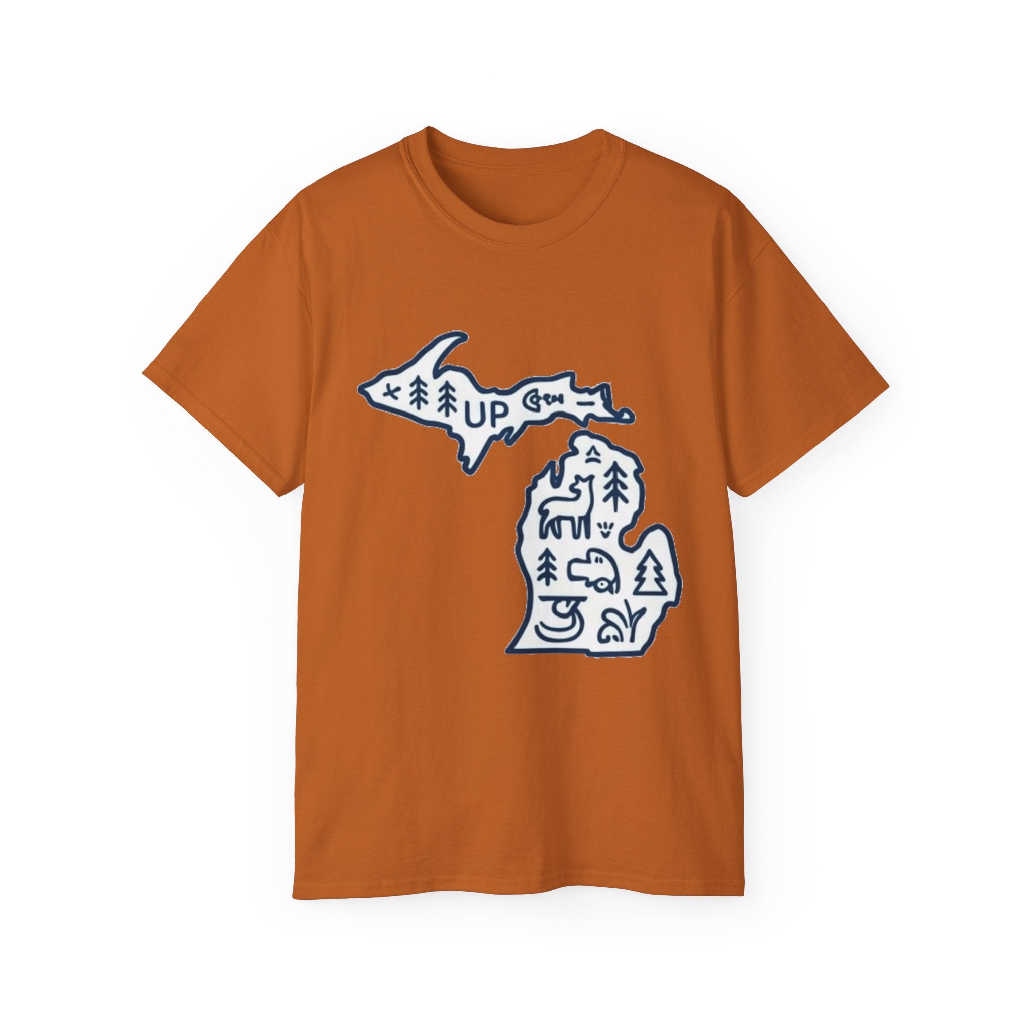 Michigan Outdoor Map T-Shirt — UP & Lower Peninsula Nature Design