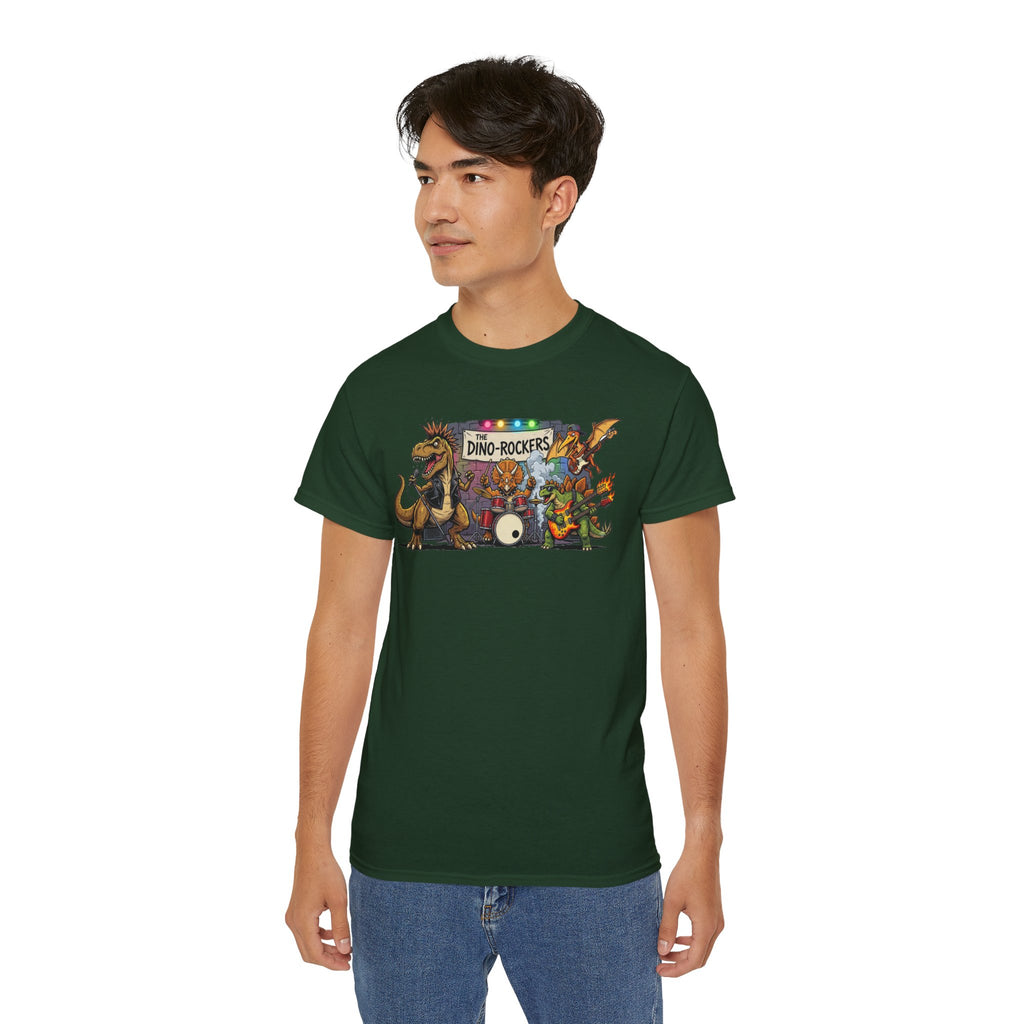 Dino Rockers T-Shirt – Retro Dinosaur Band Graphic Tee