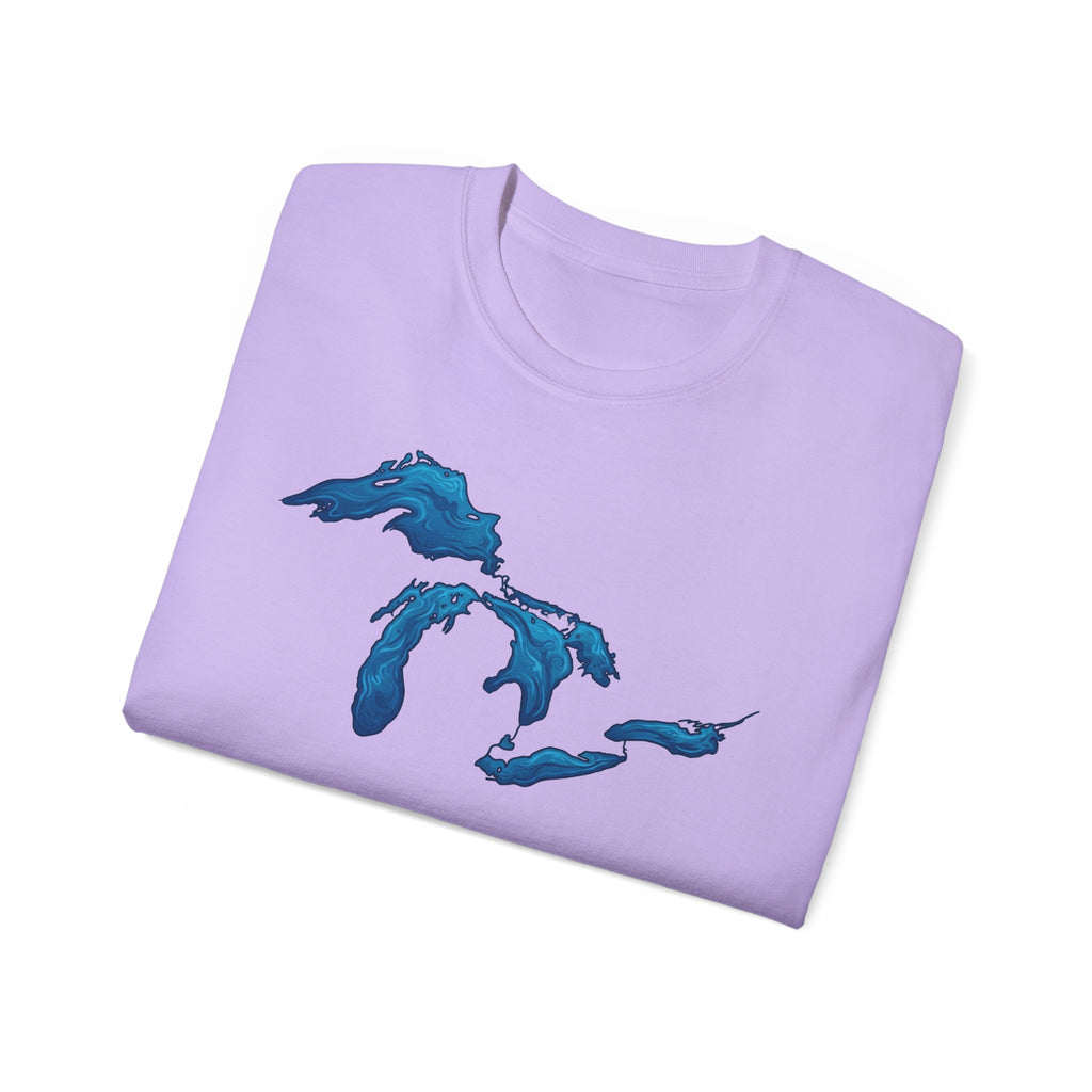 Great Lakes Map T-Shirt — Stylized Blue Lakes Tee