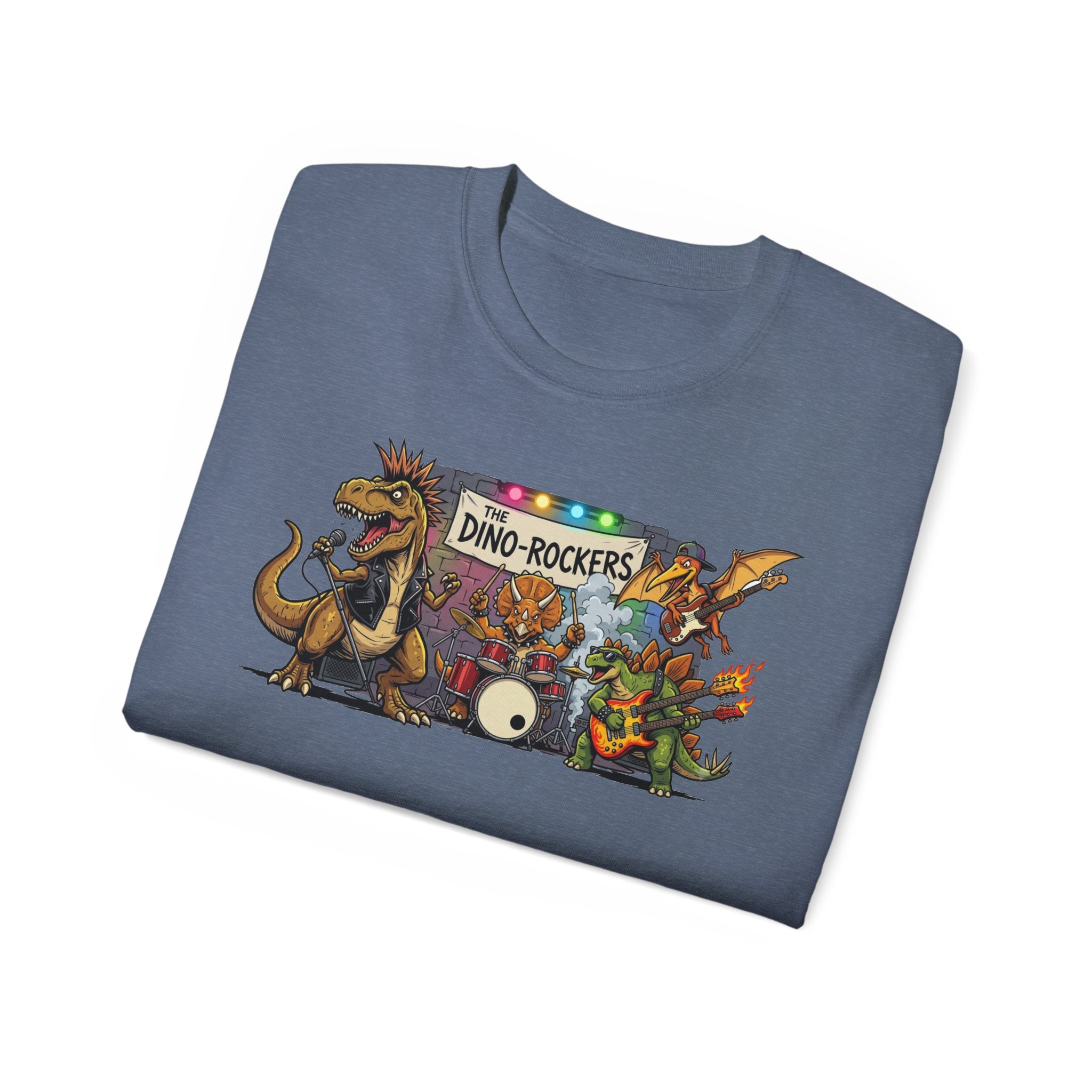 Dino Rockers T-Shirt – Retro Dinosaur Band Graphic Tee