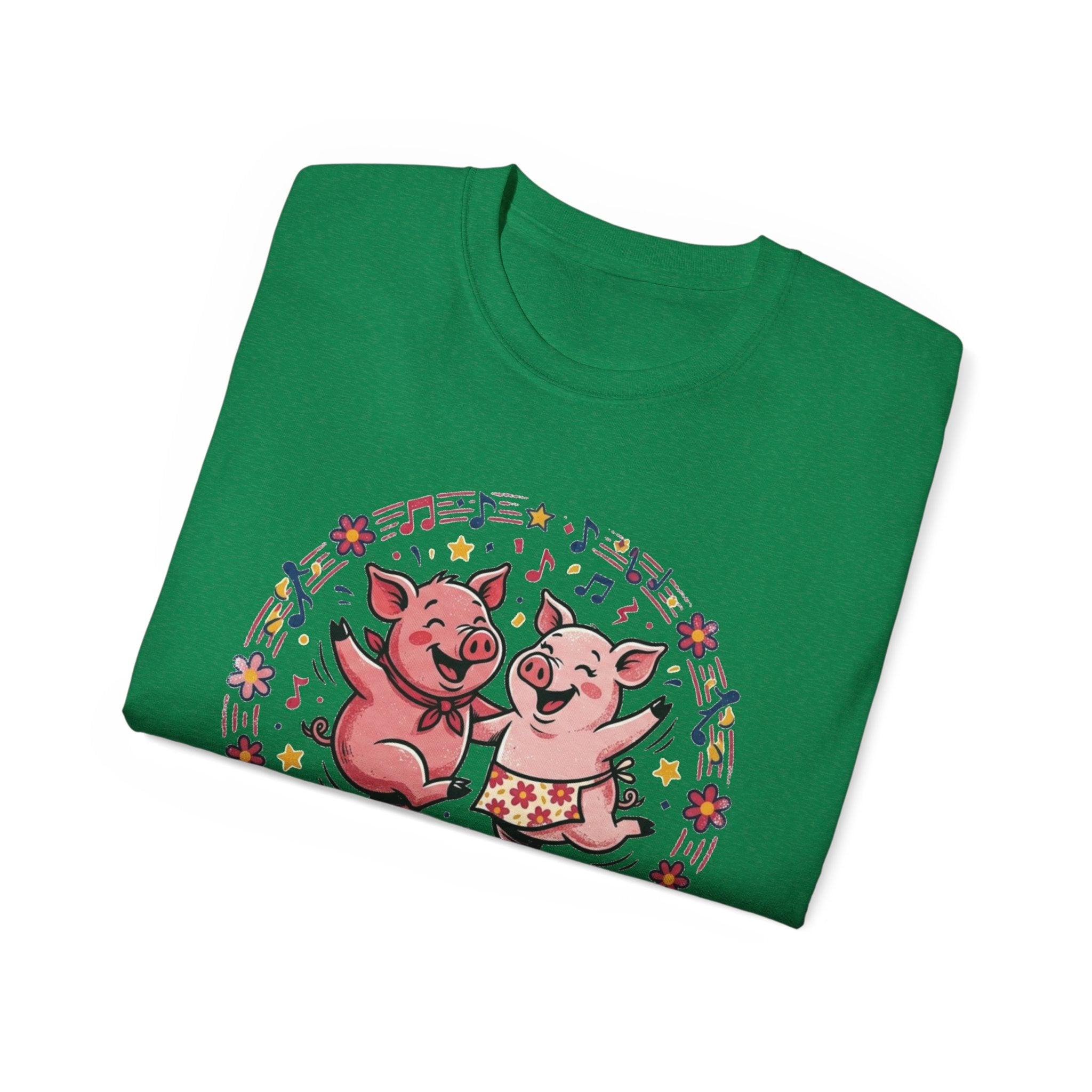 Hog Wild Dance Party Tee — Cute Dancing Pigs Graphic T-Shirt