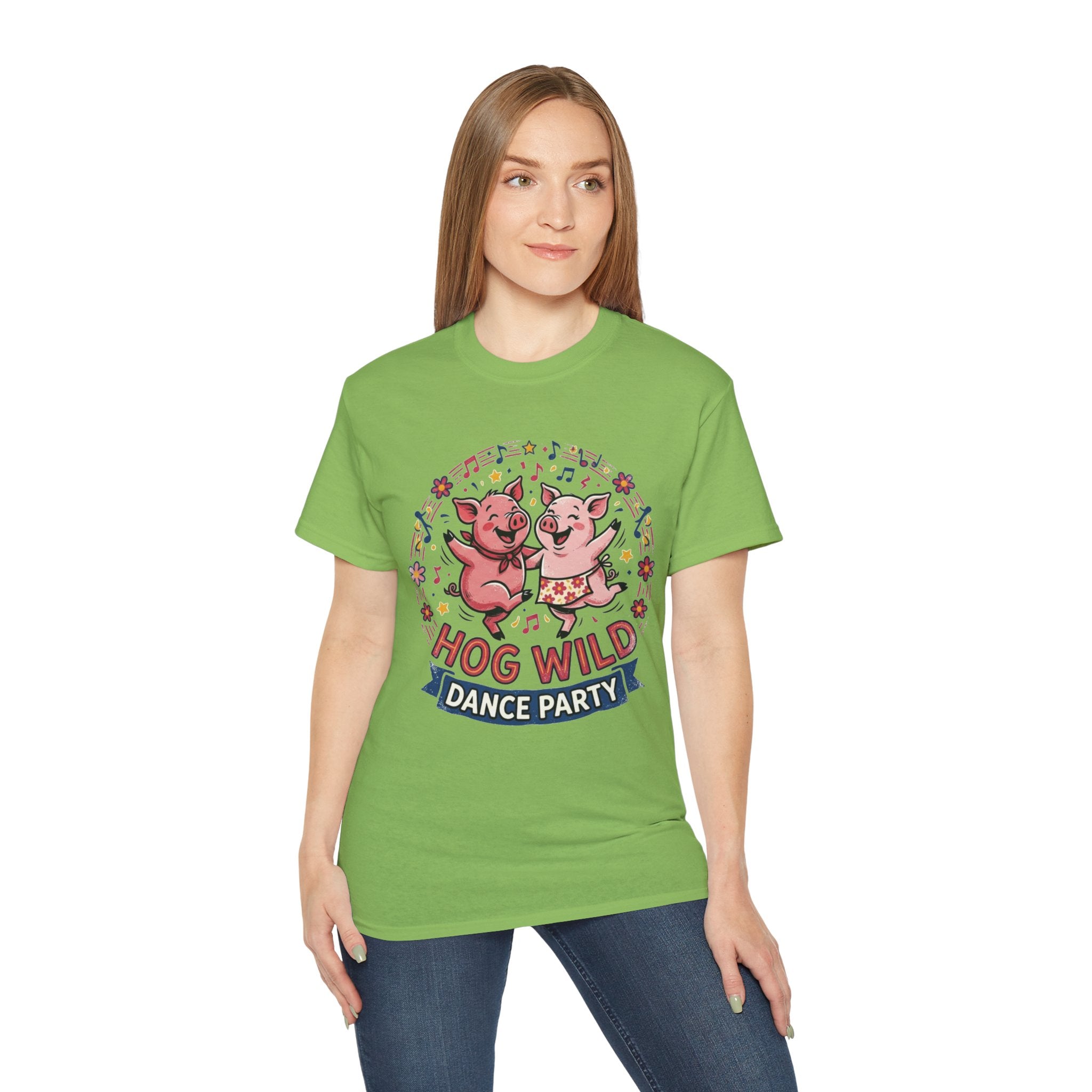 Hog Wild Dance Party Tee — Cute Dancing Pigs Graphic T-Shirt