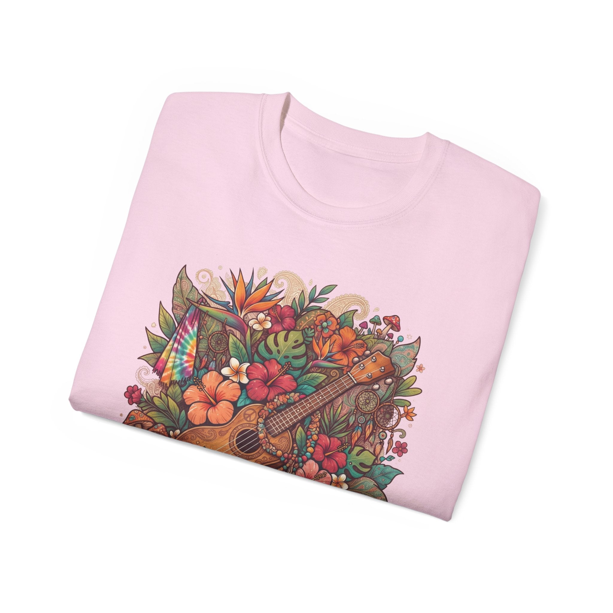 Floral Ukulele T-Shirt — Tropical Guitar & Hibiscus Flower Tee