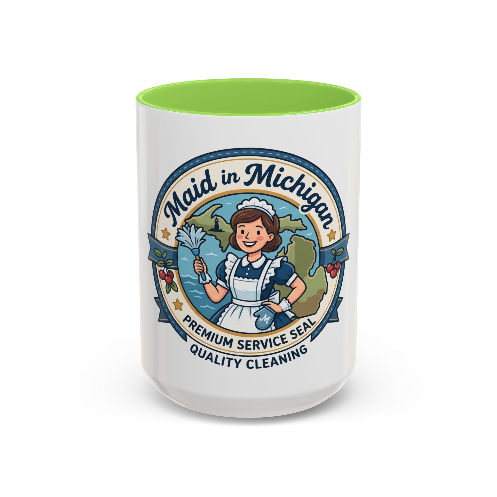 Maid in Michigan Coffee Mug — Retro Housekeeper Logo (11oz/15oz)