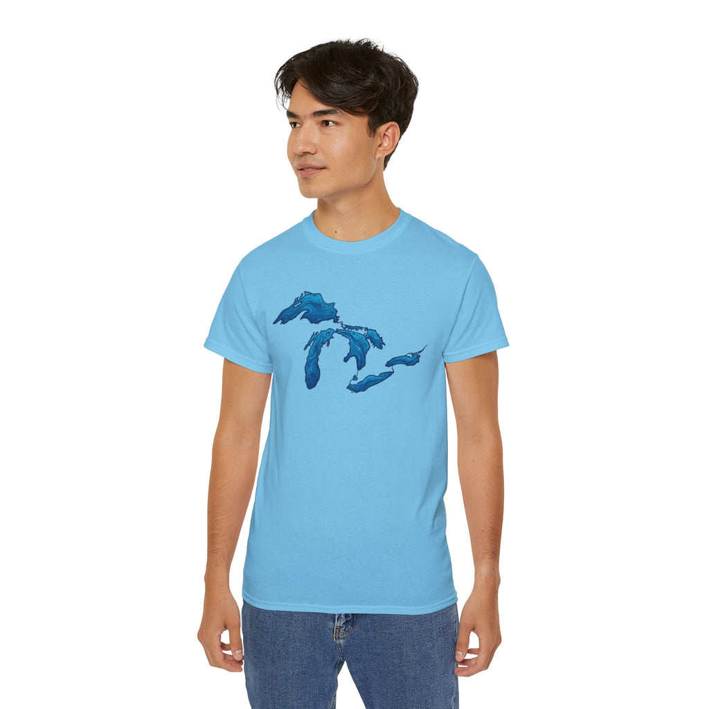 Great Lakes Map T-Shirt — Stylized Blue Lakes Tee