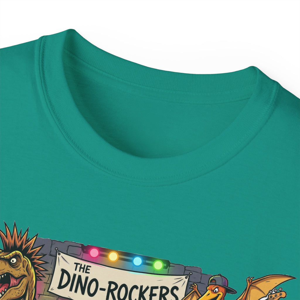 Dino Rockers T-Shirt – Retro Dinosaur Band Graphic Tee