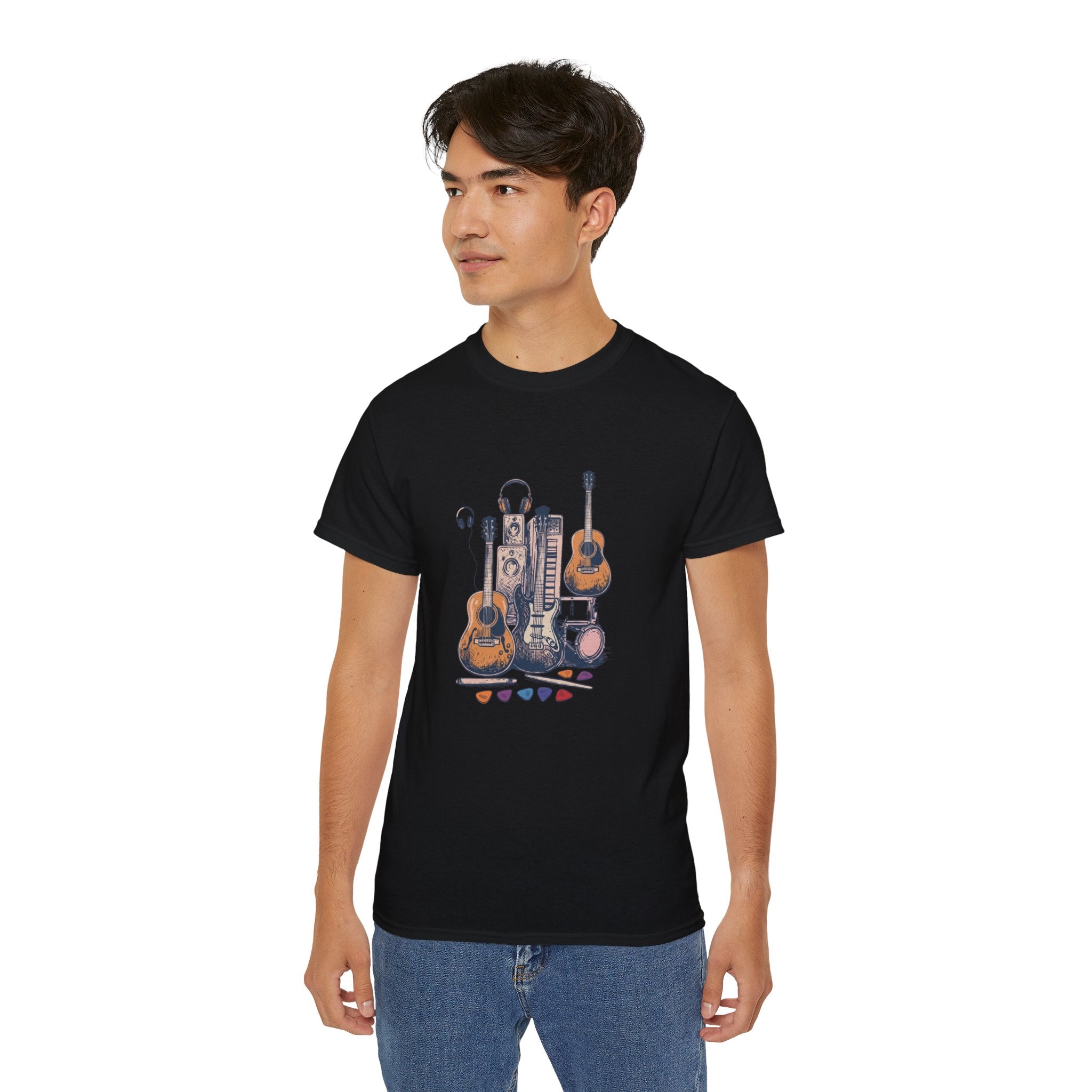 Acoustic Instrument Tee — Guitar, Ukulele & Headphones Graphic T-Shirt