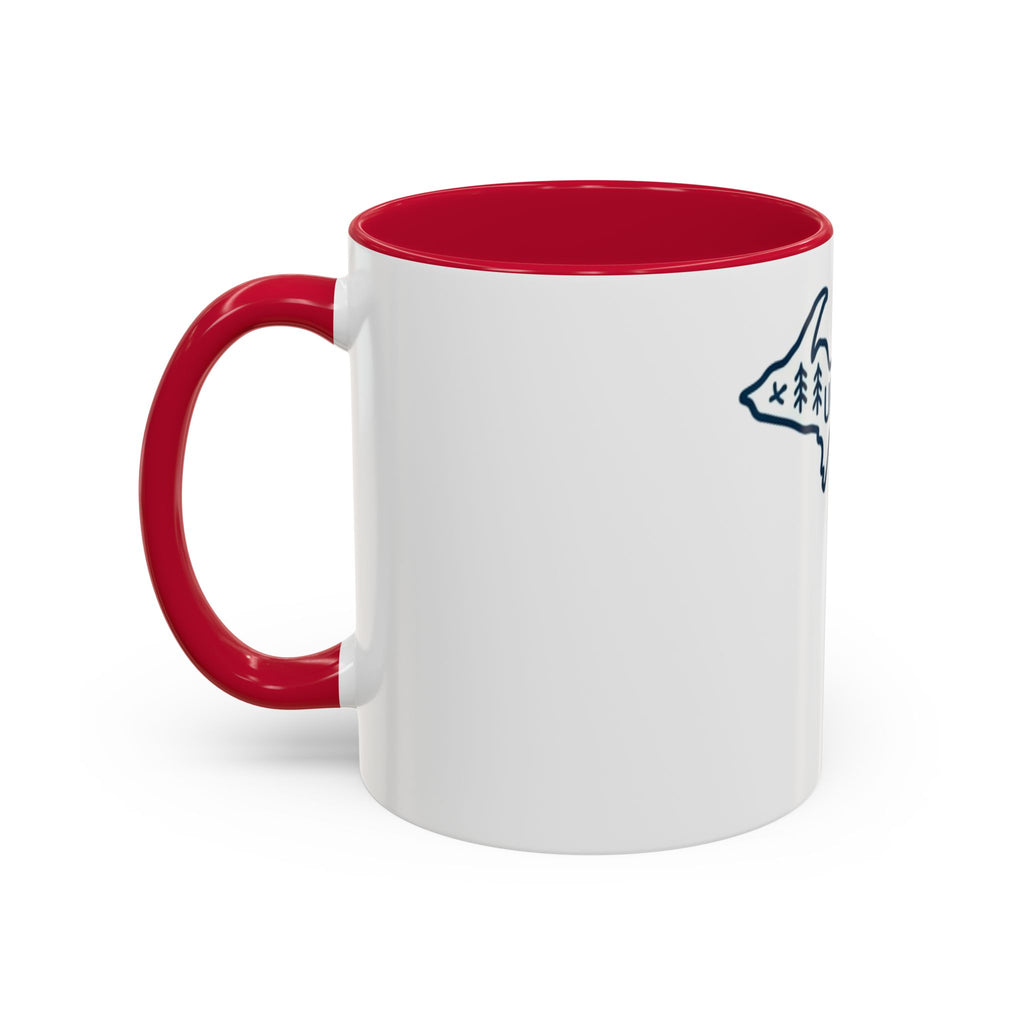 Michigan Outline Mug with UP & Outdoor Icons – Great Lakes State Coffee Cup (11oz/15oz)