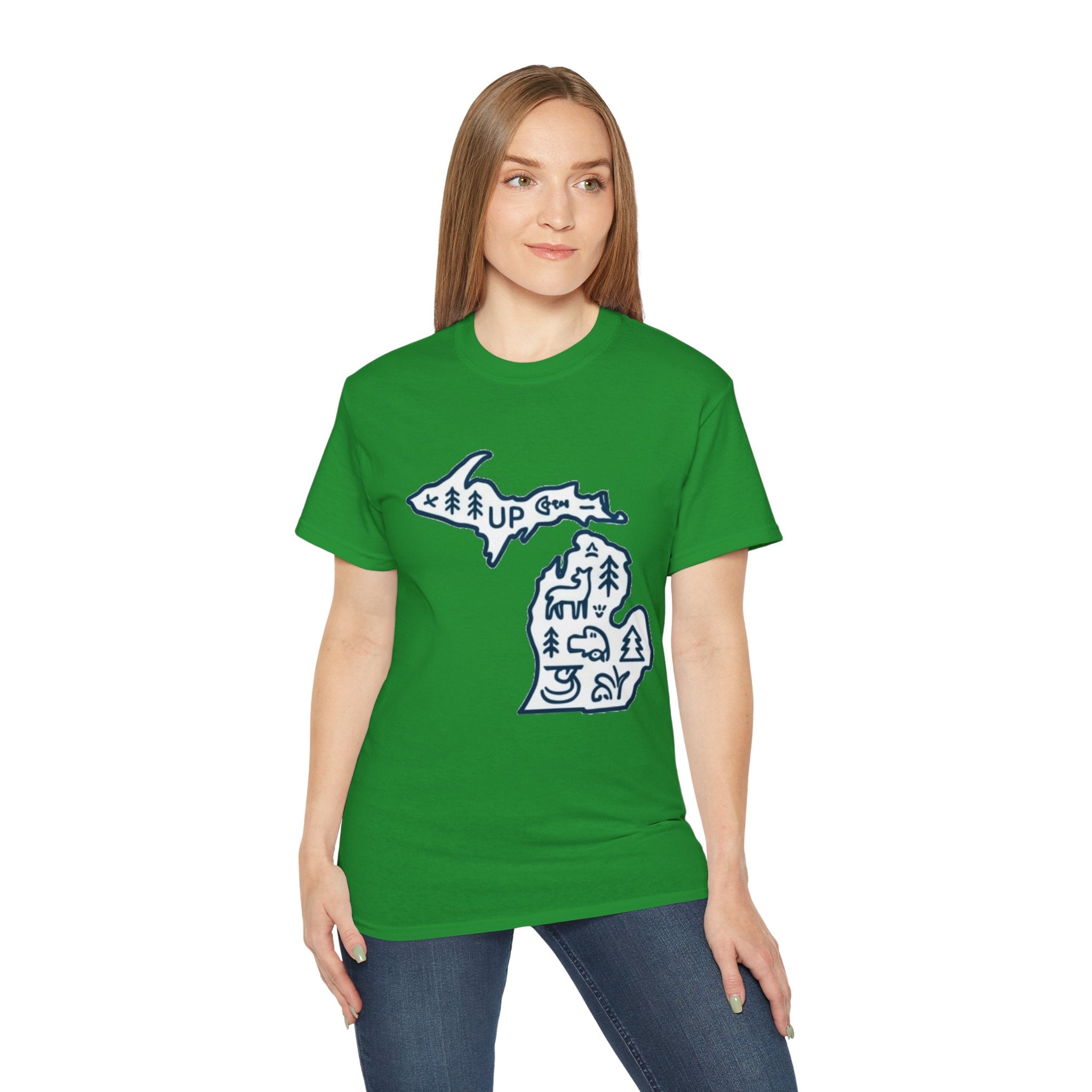 Michigan Outdoor Map T-Shirt — UP & Lower Peninsula Nature Design