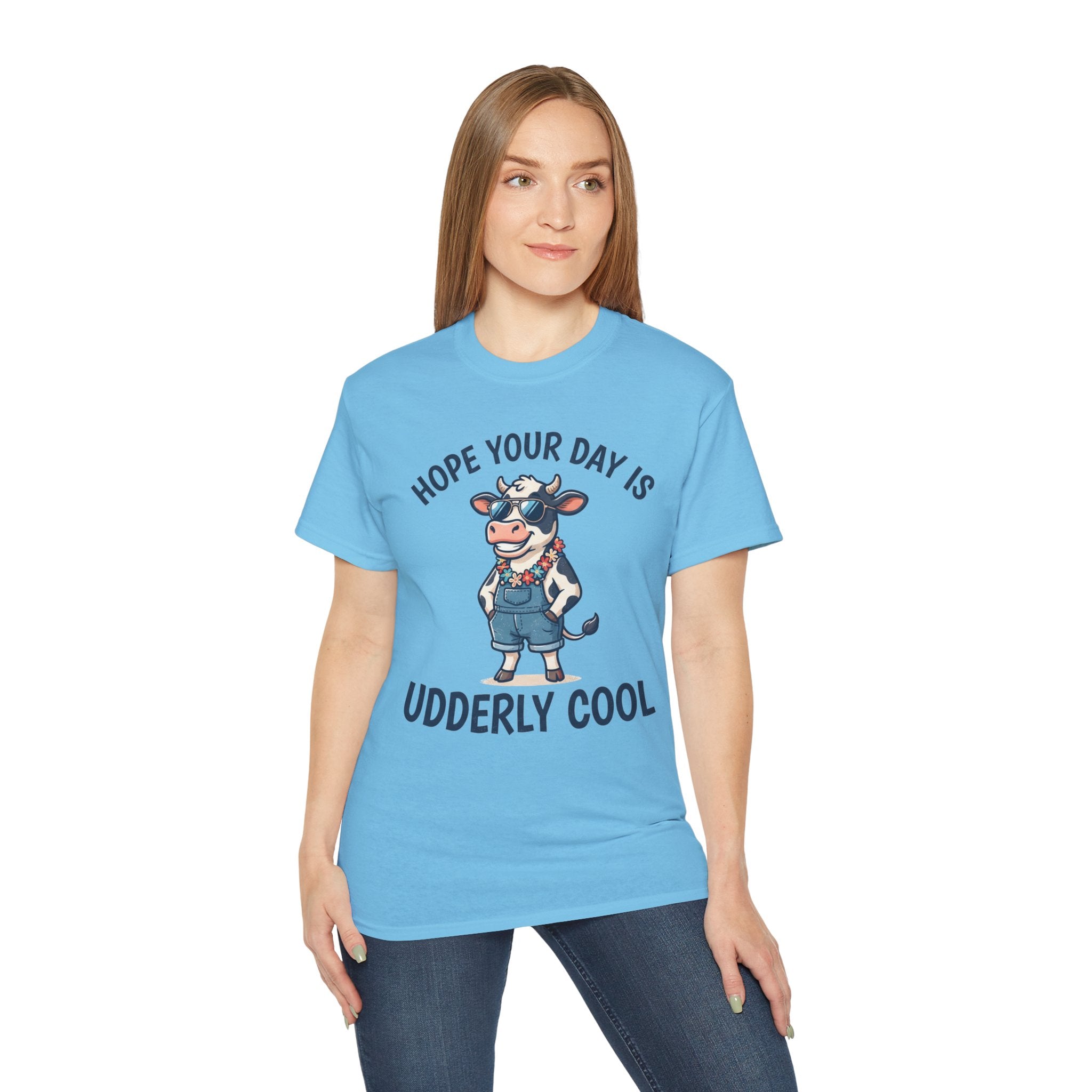 Udderly Cool Cow Graphic Tee — "Hope Your Day Is Udderly Cool" Funny Farm T-Shirt