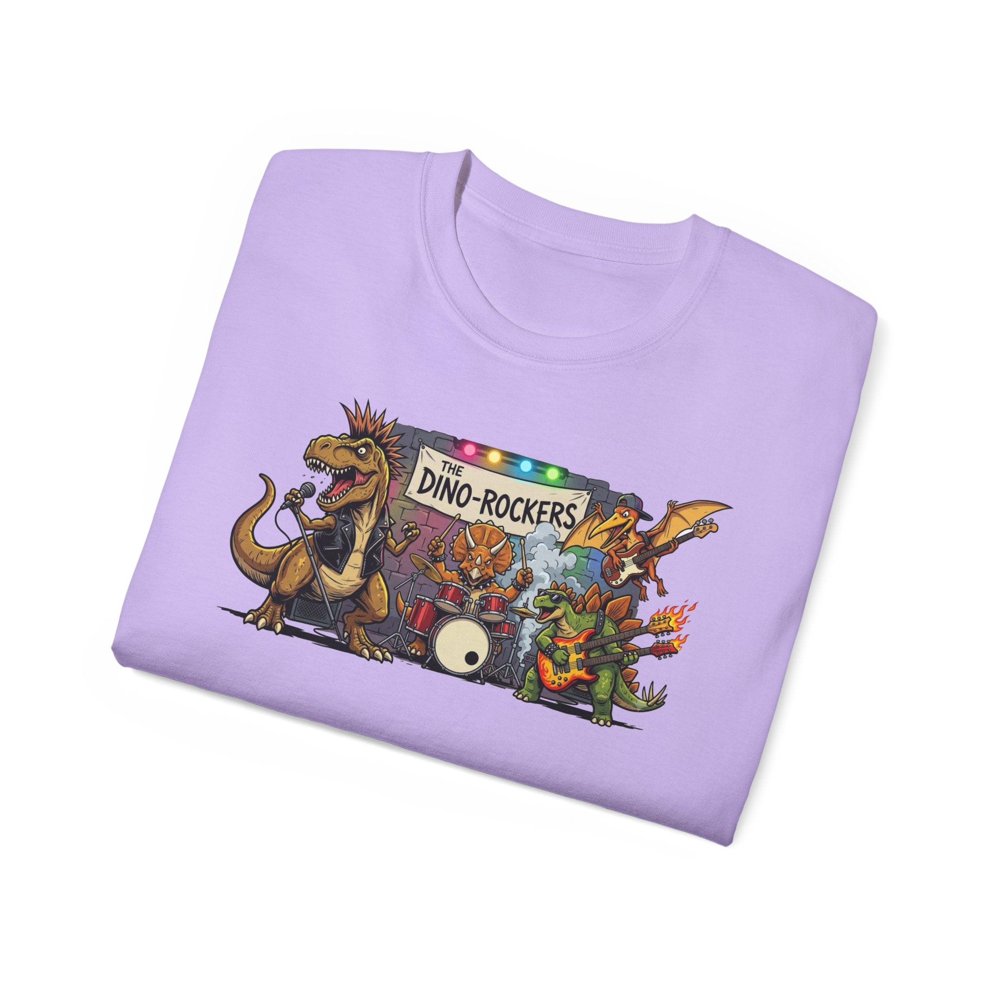 Dino Rockers T-Shirt – Retro Dinosaur Band Graphic Tee