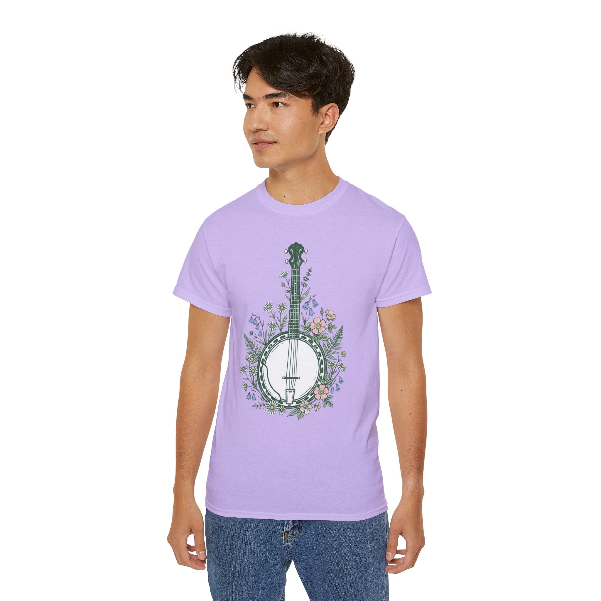 Floral Banjo Tee — Botanical Music Graphic T-Shirt