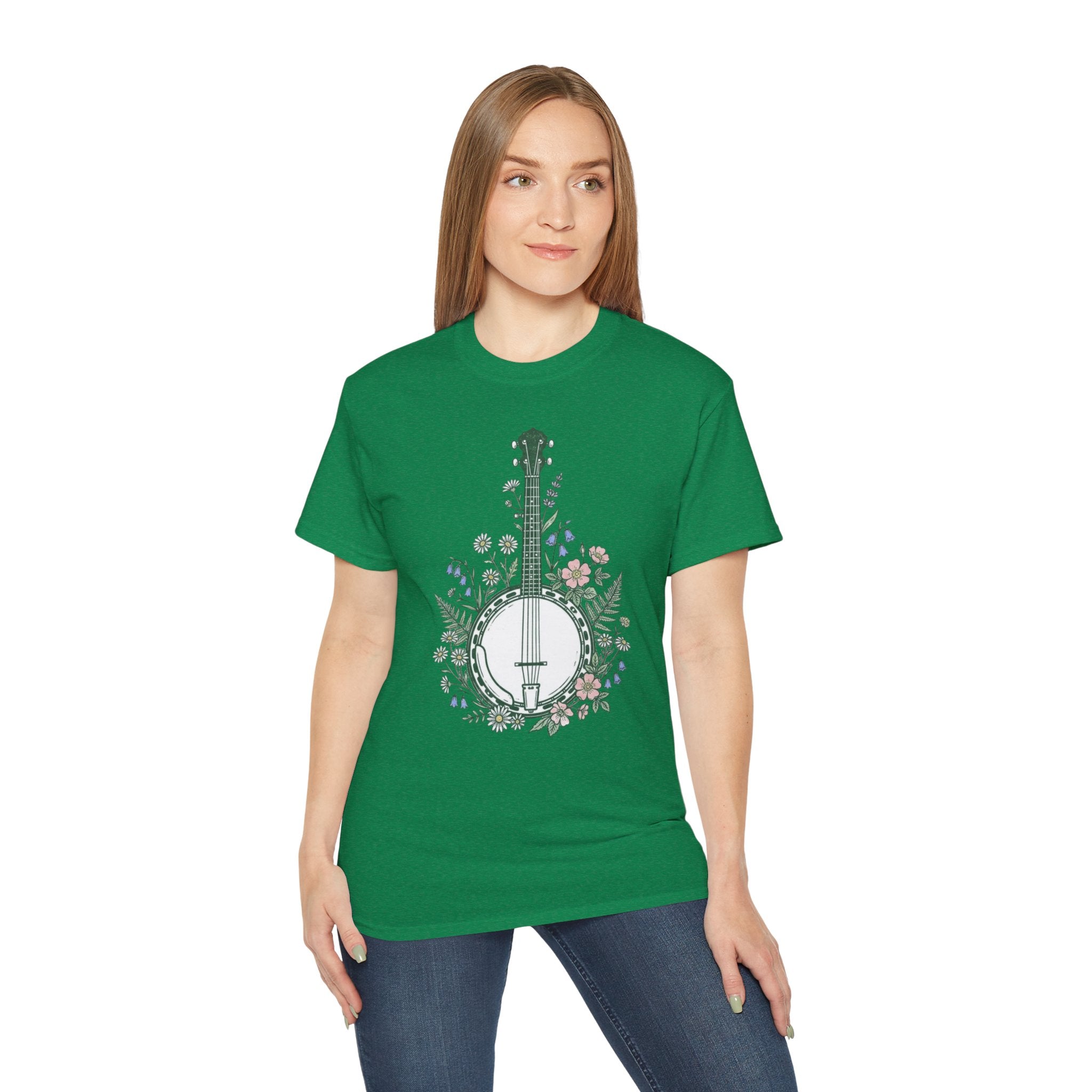 Floral Banjo Tee — Botanical Music Graphic T-Shirt