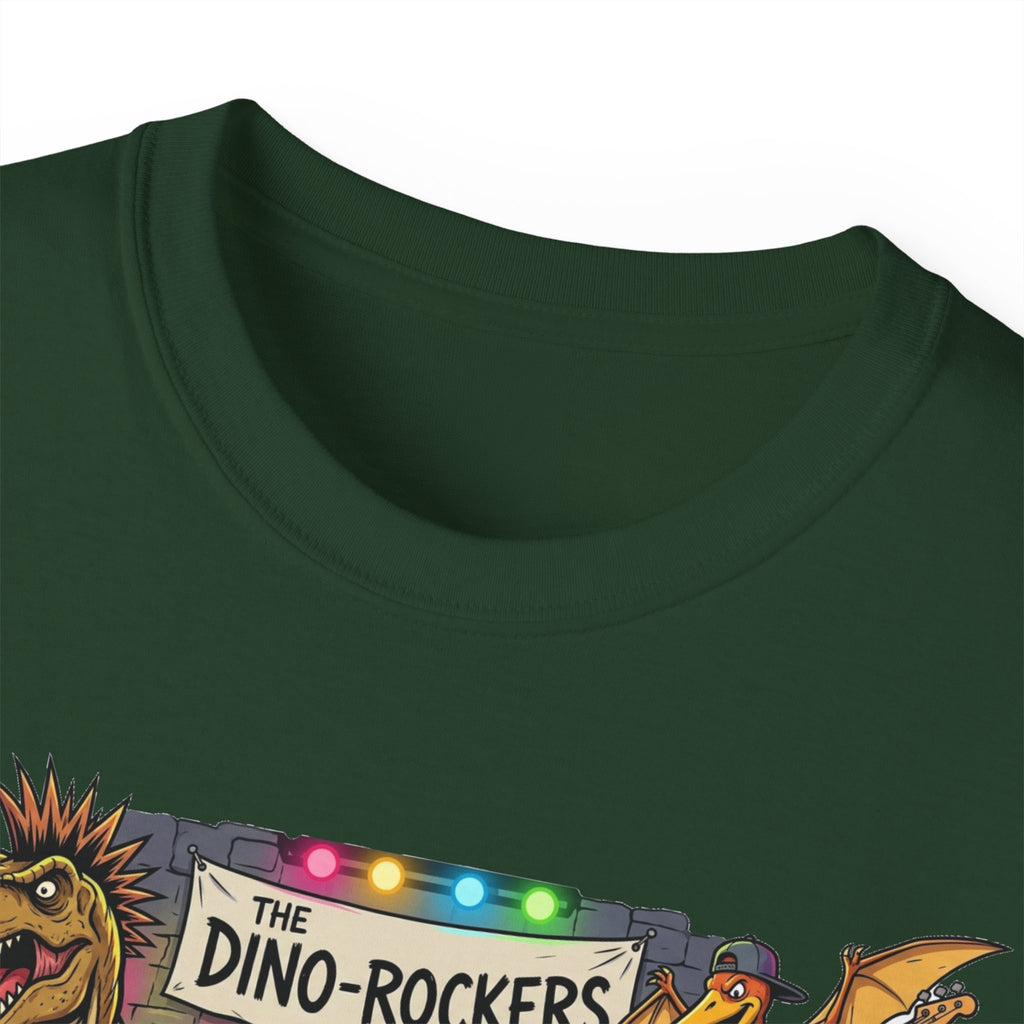 Dino Rockers T-Shirt – Retro Dinosaur Band Graphic Tee