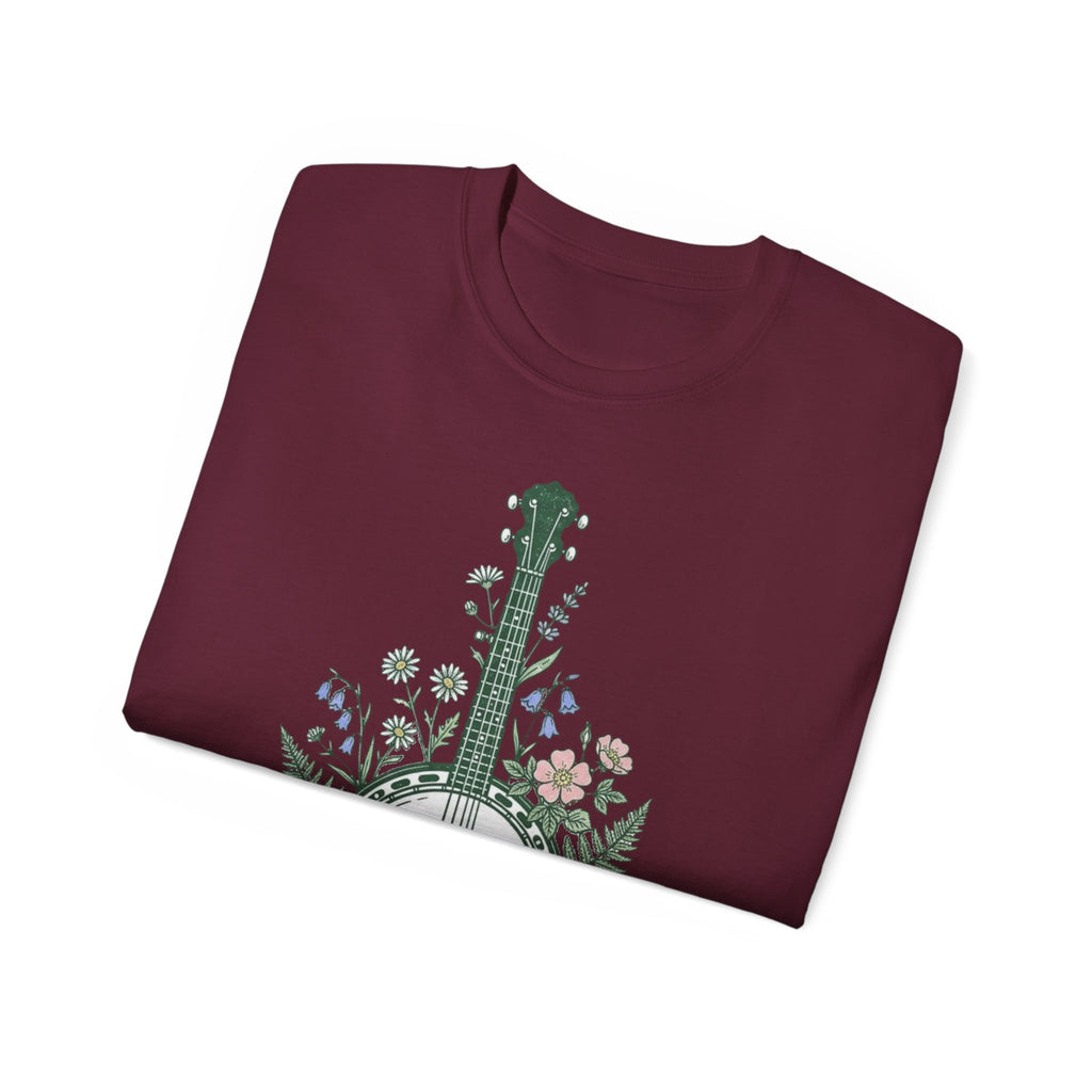 Floral Banjo Tee — Botanical Music Graphic T-Shirt