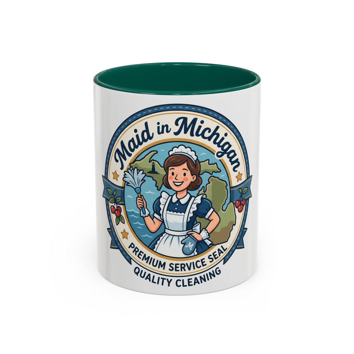Maid in Michigan Coffee Mug — Retro Housekeeper Logo (11oz/15oz)