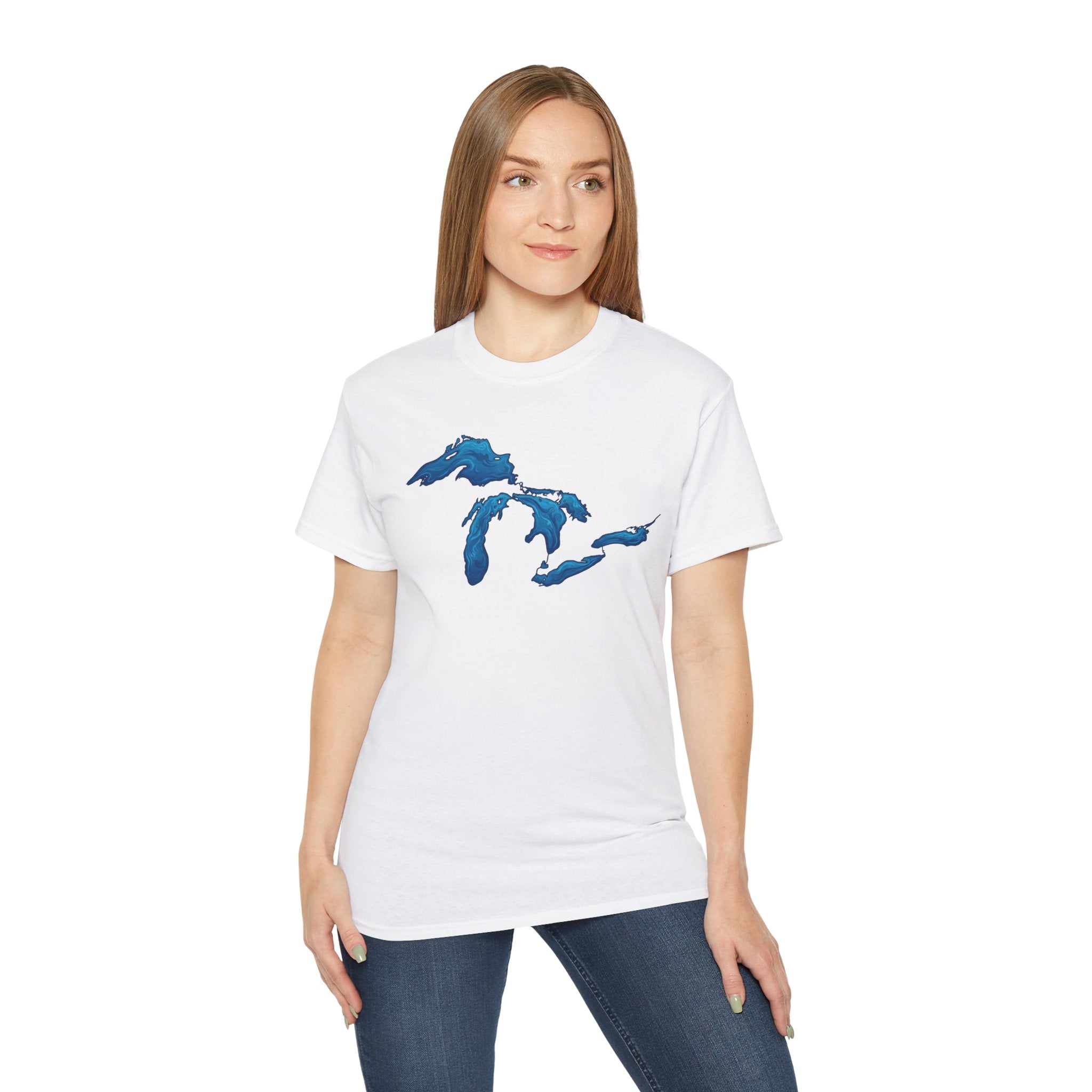 Great Lakes Map T-Shirt — Stylized Blue Lakes Tee
