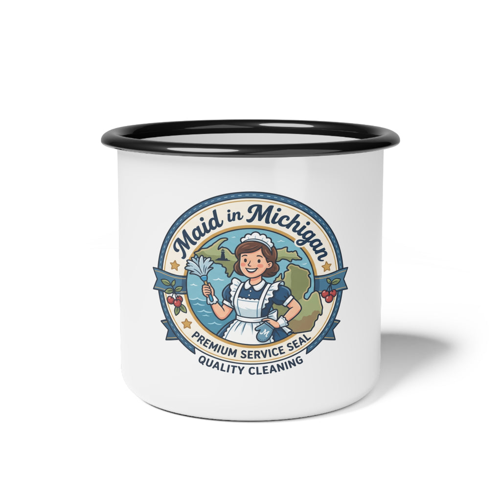 Maid in Michigan Enamel Camp Cup – Vintage Retro Housekeeping Coffee Mug