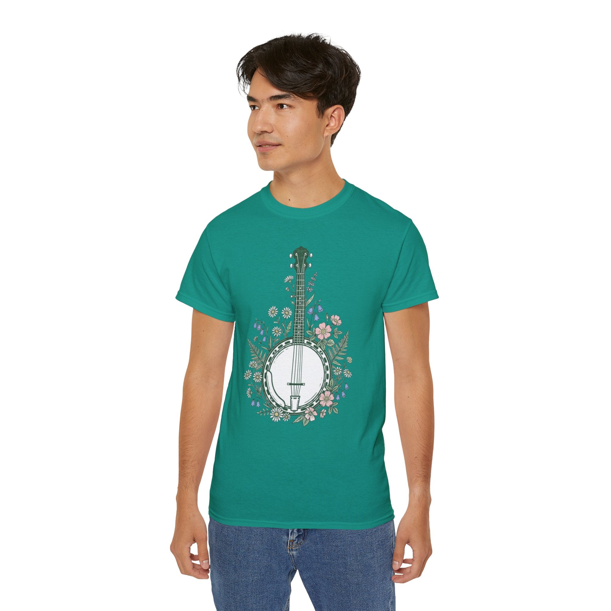 Floral Banjo Tee — Botanical Music Graphic T-Shirt