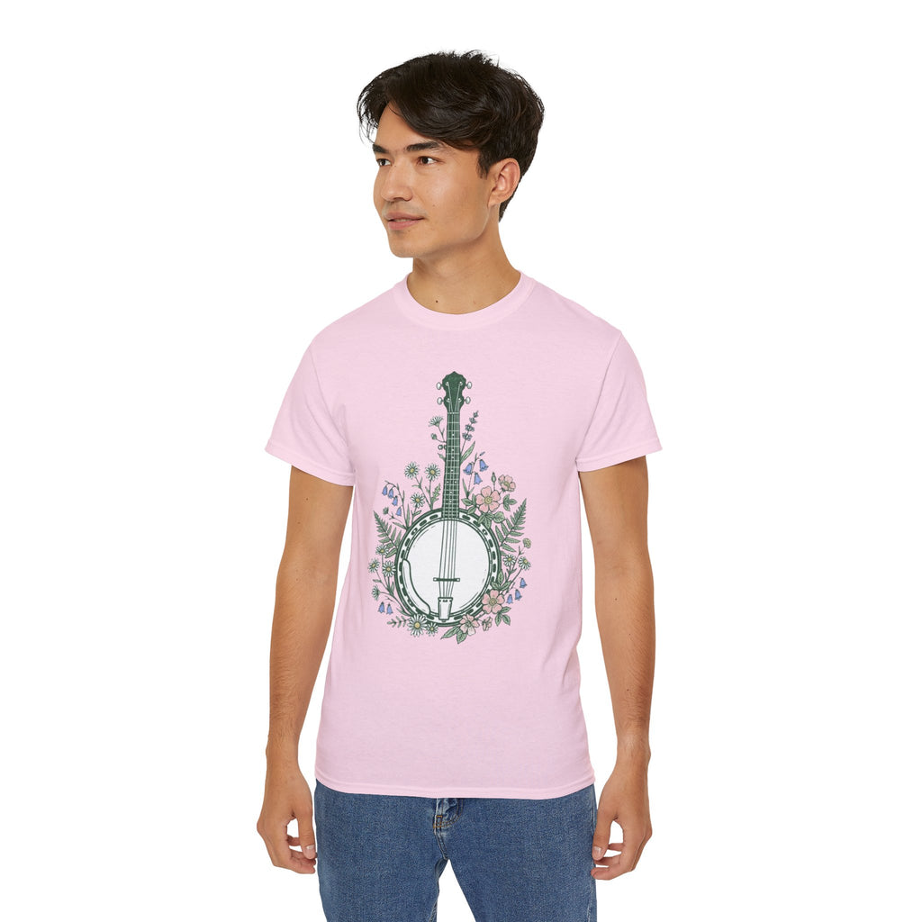 Floral Banjo Tee — Botanical Music Graphic T-Shirt