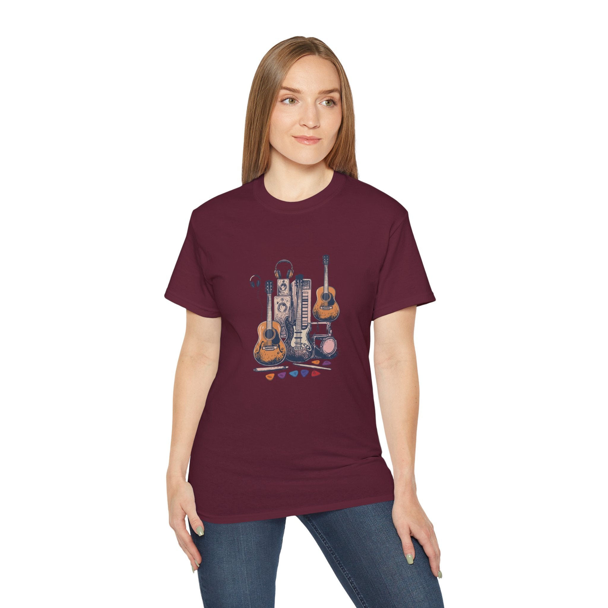 Acoustic Instrument Tee — Guitar, Ukulele & Headphones Graphic T-Shirt