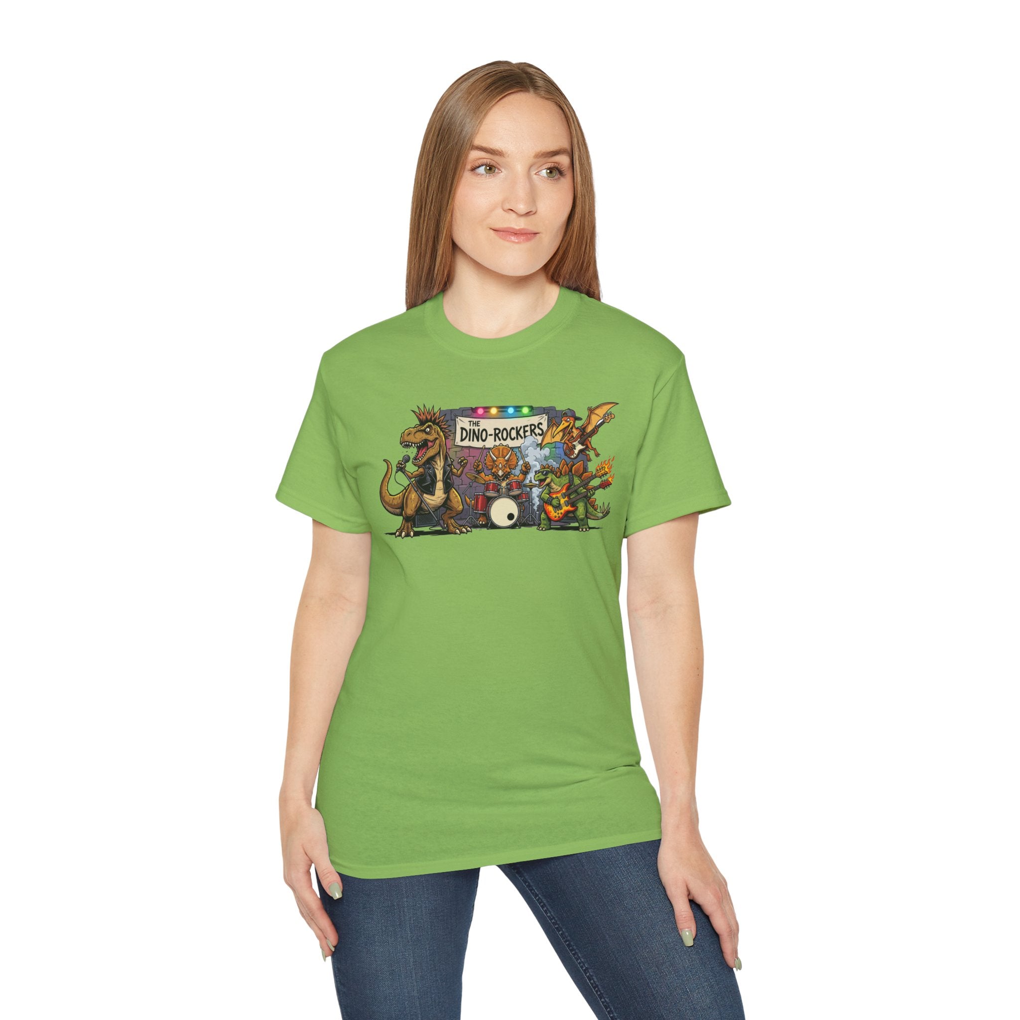 Dino Rockers T-Shirt – Retro Dinosaur Band Graphic Tee