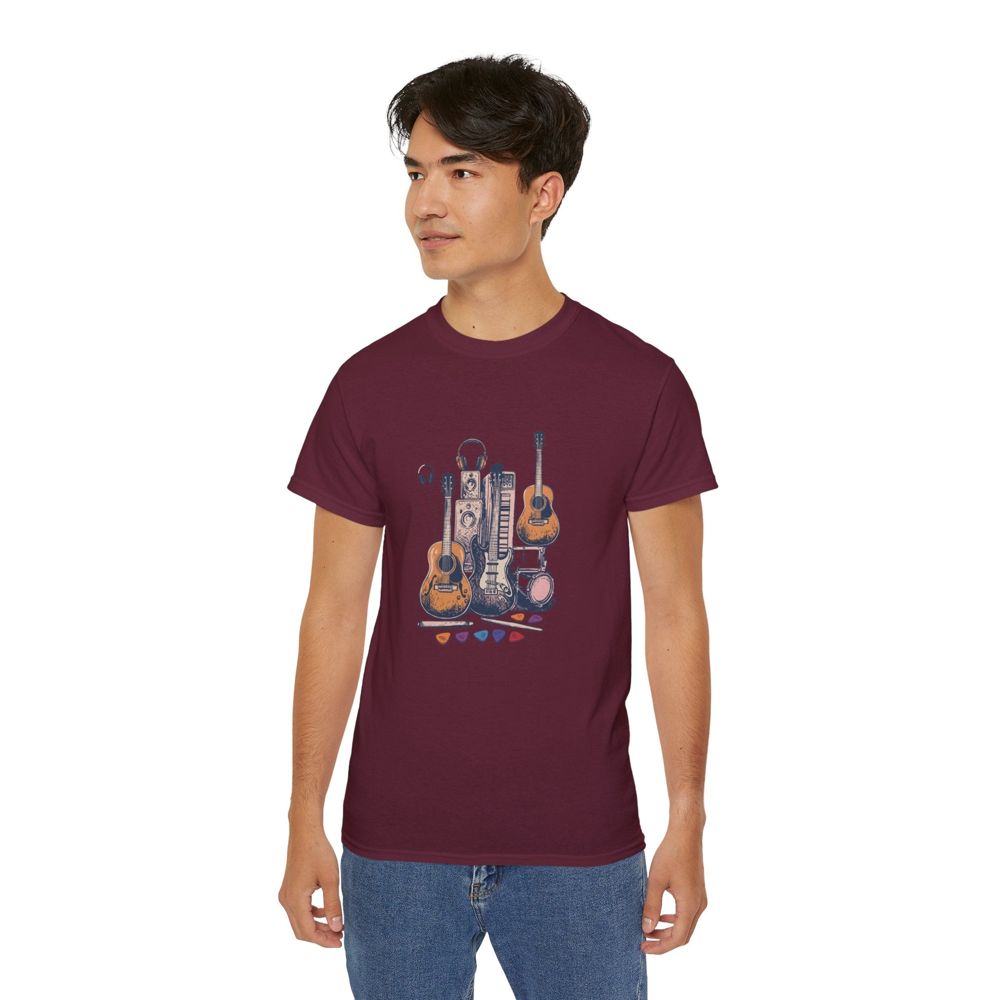 Acoustic Instrument Tee — Guitar, Ukulele & Headphones Graphic T-Shirt