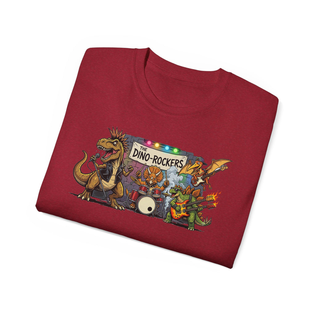 Dino Rockers T-Shirt – Retro Dinosaur Band Graphic Tee