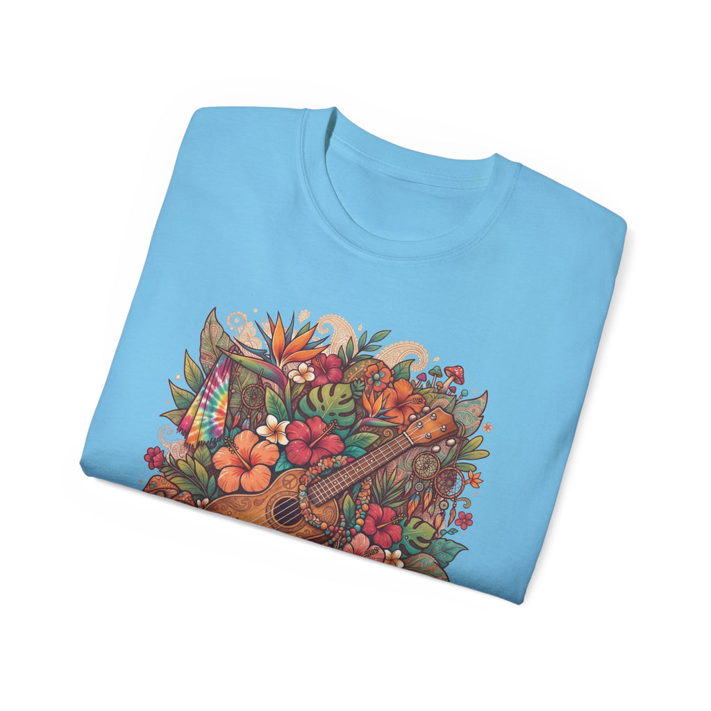 Floral Ukulele T-Shirt — Tropical Guitar & Hibiscus Flower Tee