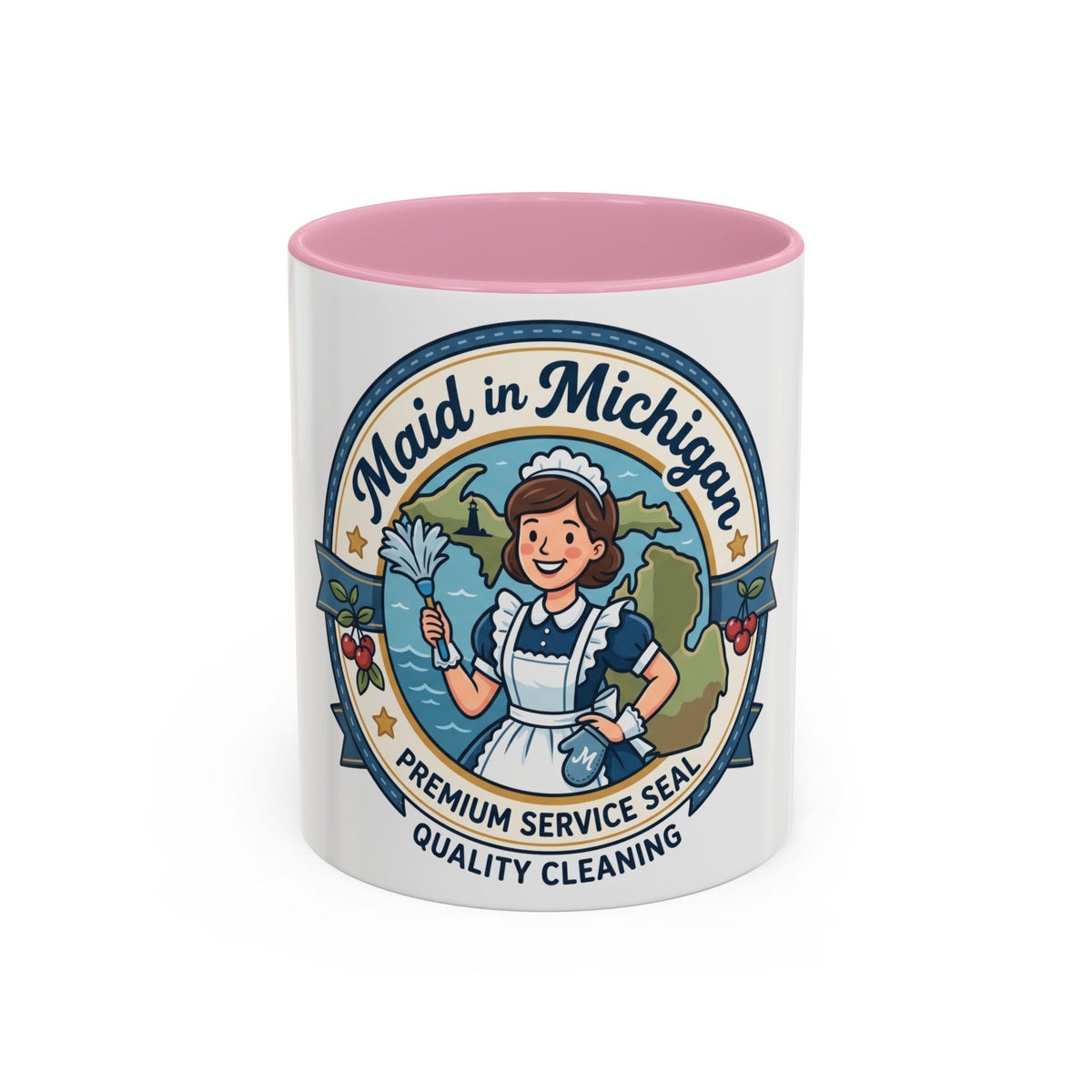 Maid in Michigan Coffee Mug — Retro Housekeeper Logo (11oz/15oz)