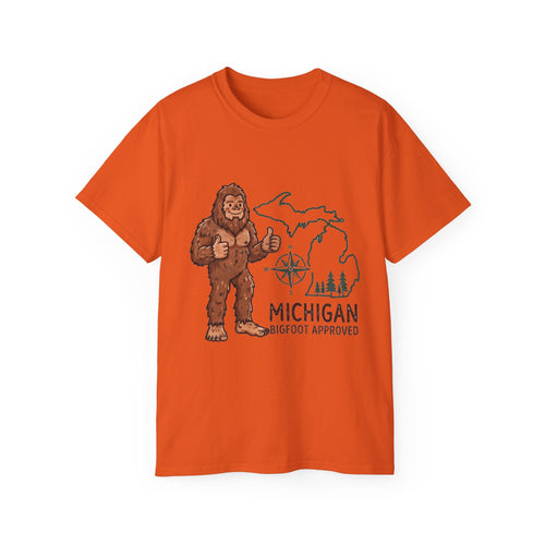 Michigan Bigfoot Approved T-Shirt — Vintage Sasquatch Thumb Up Tee
