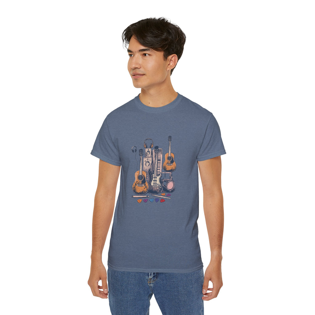Acoustic Instrument Tee — Guitar, Ukulele & Headphones Graphic T-Shirt