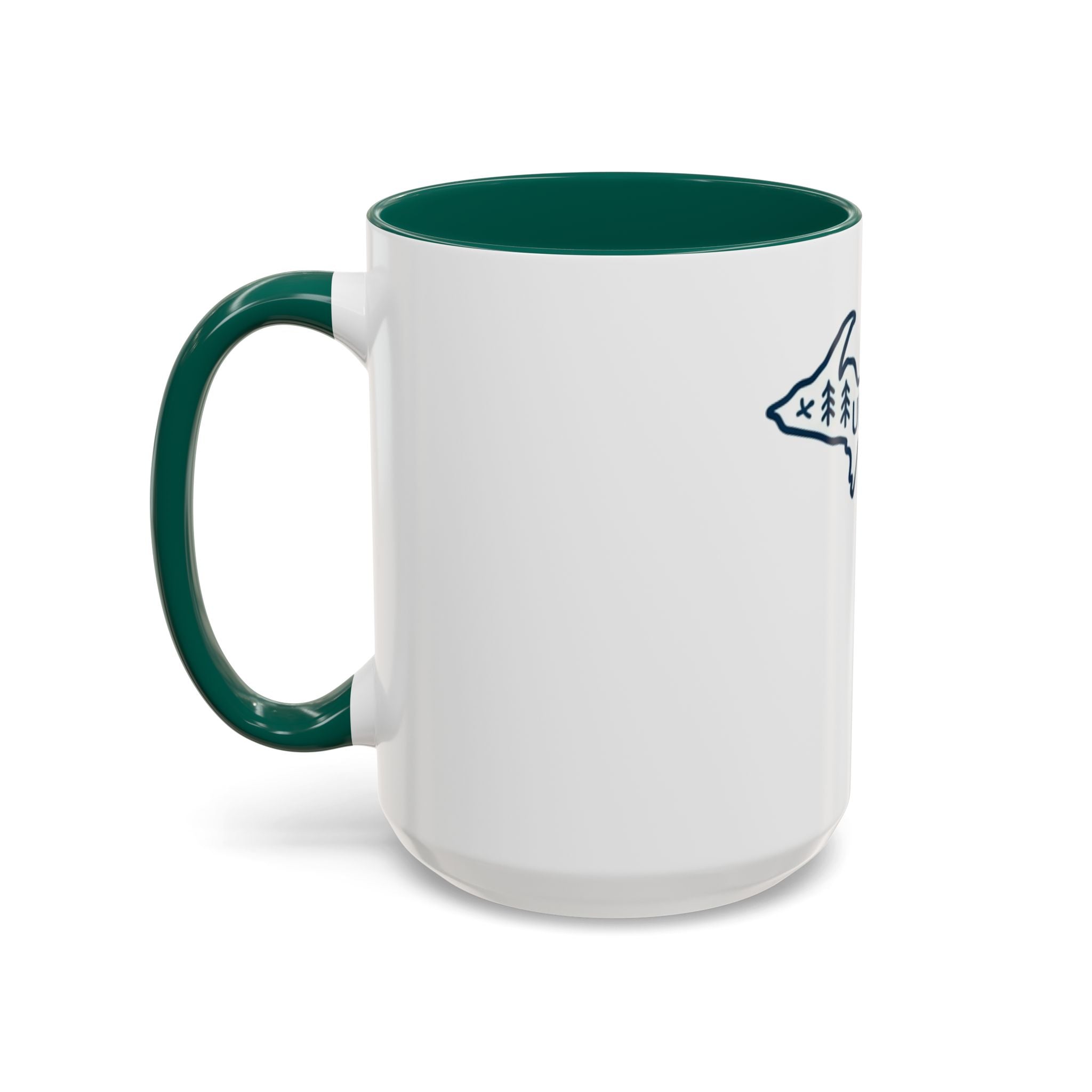 Michigan Outline Mug with UP & Outdoor Icons – Great Lakes State Coffee Cup (11oz/15oz)
