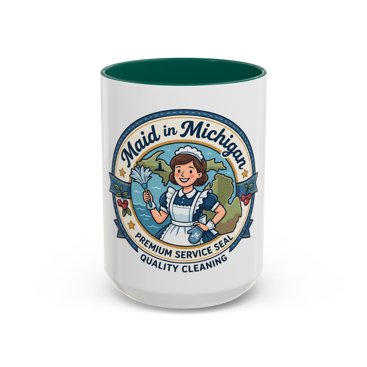 Maid in Michigan Coffee Mug — Retro Housekeeper Logo (11oz/15oz)